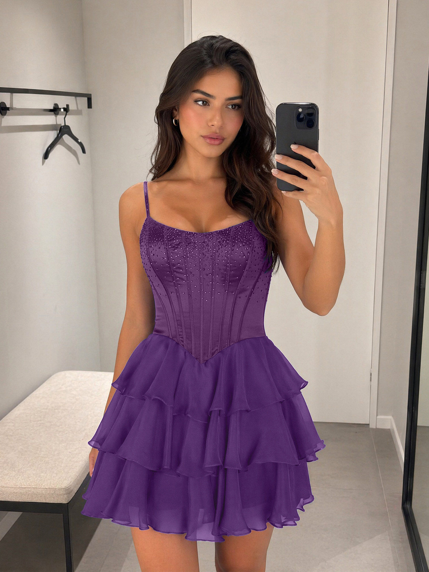 Royal Blue Rhinestone Corset Tiered Ruffle Homecoming Dress