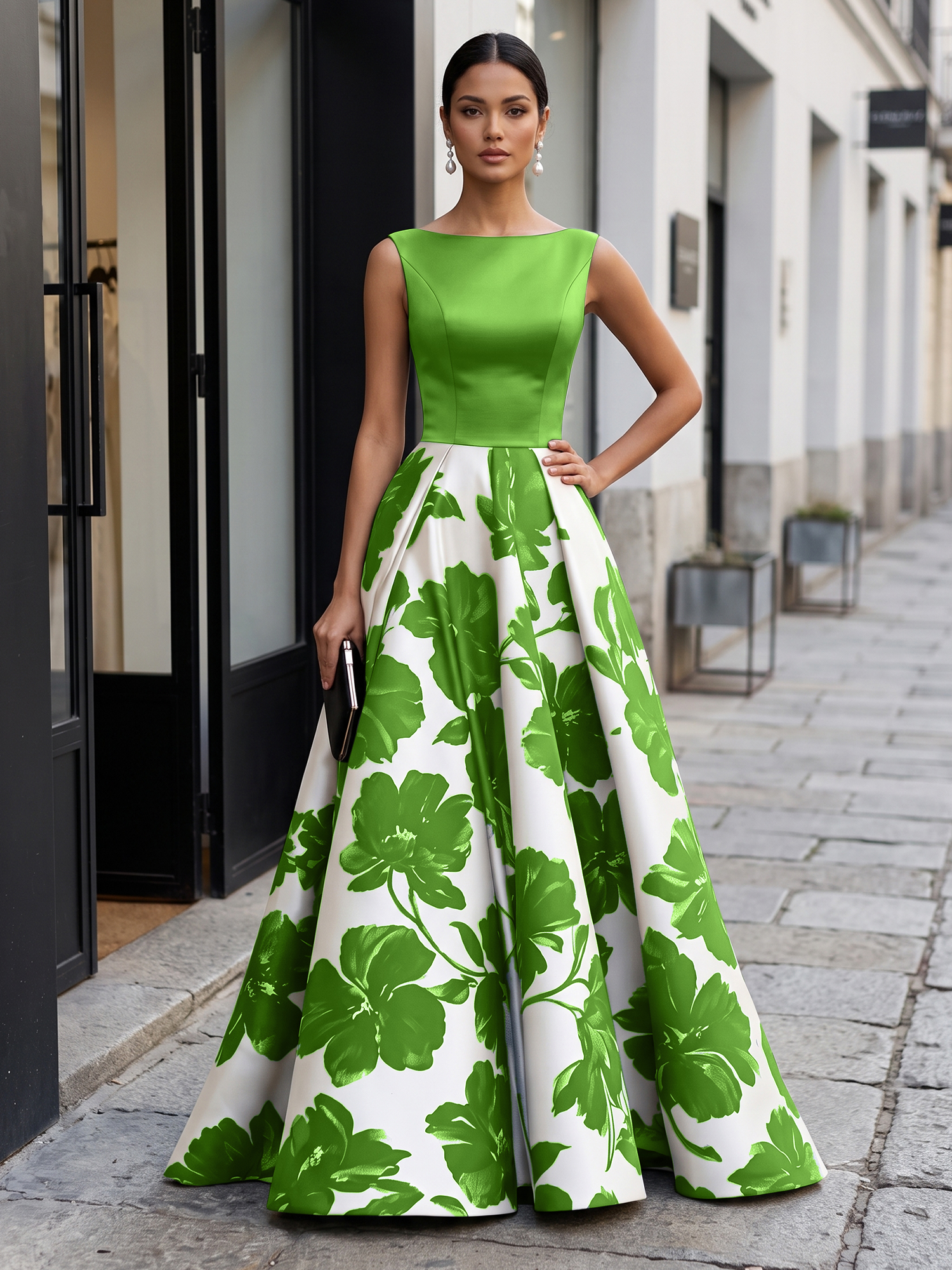 Black Timeless Monochrome Floral Statement Formal Evening Dress