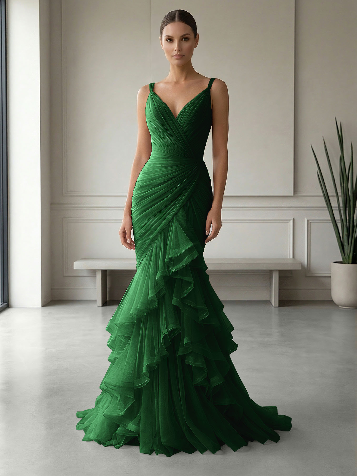 Mauve Folds Tulle Strapless Sleeveless Mermaid Gown Dress