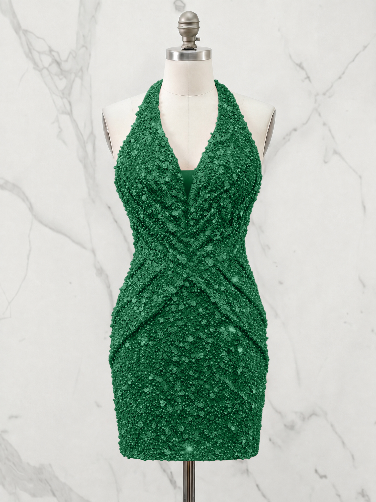 Halter Neck Sequin-Embellished Homecoming Dress