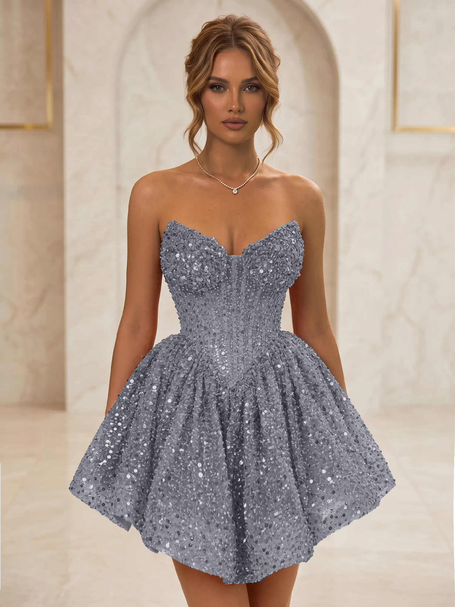 Strapless Sweetheart Sequin Corset Homecoming Dress