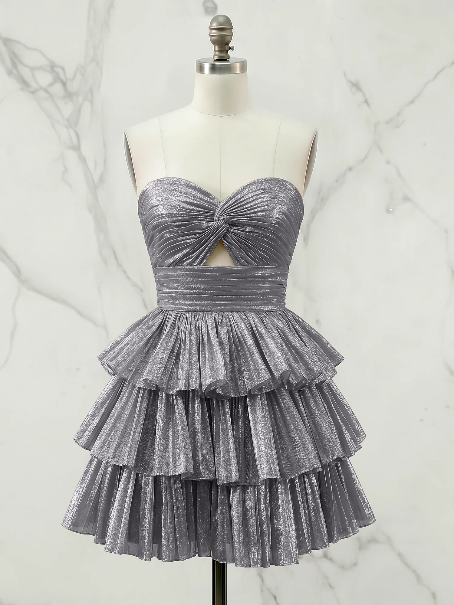 A Line Strapless Tiered Ruffle Homecoming Dress