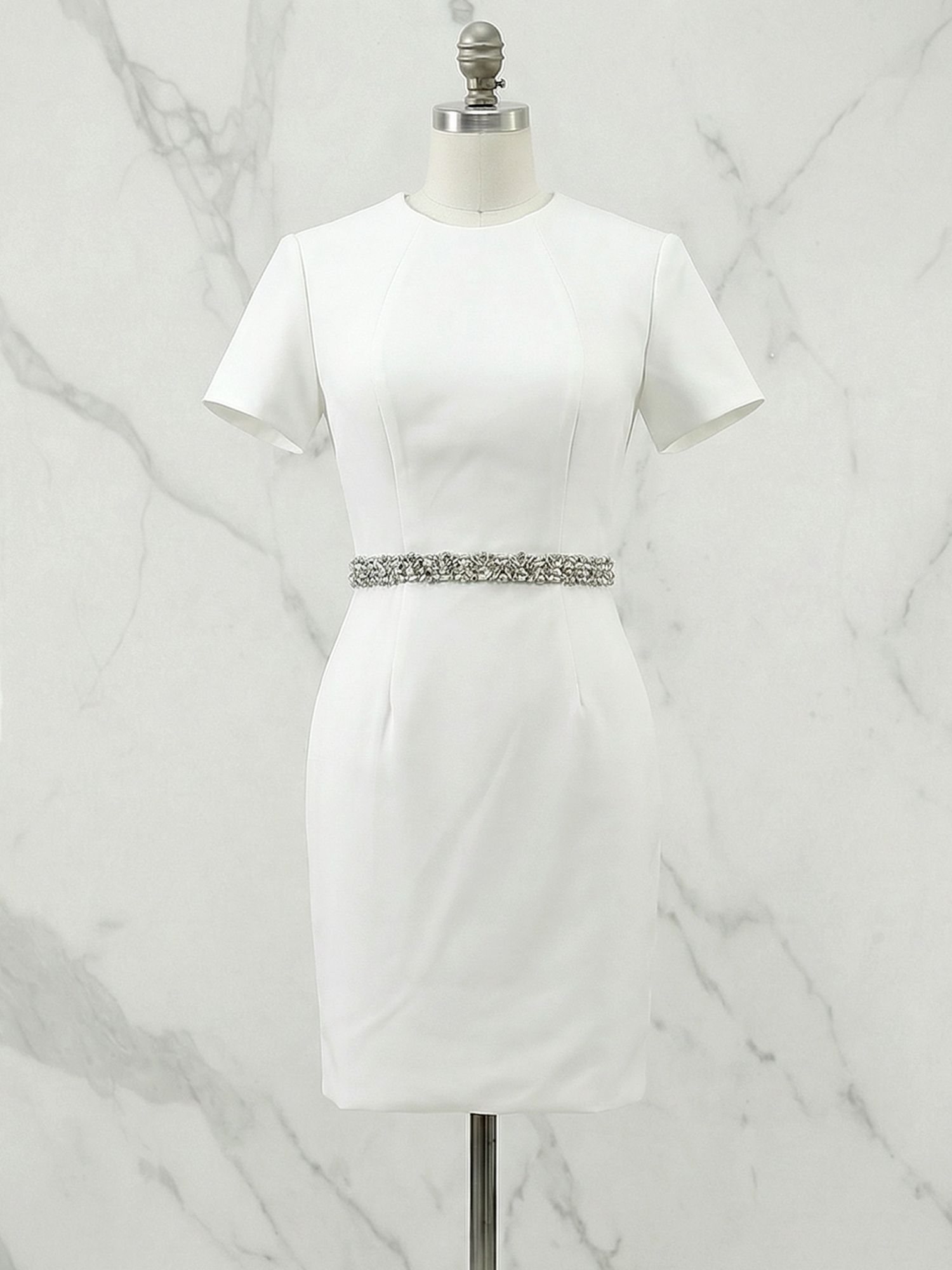 White Work Semi-Formal Dress White Bell Sleeve Sheath Mini Dress