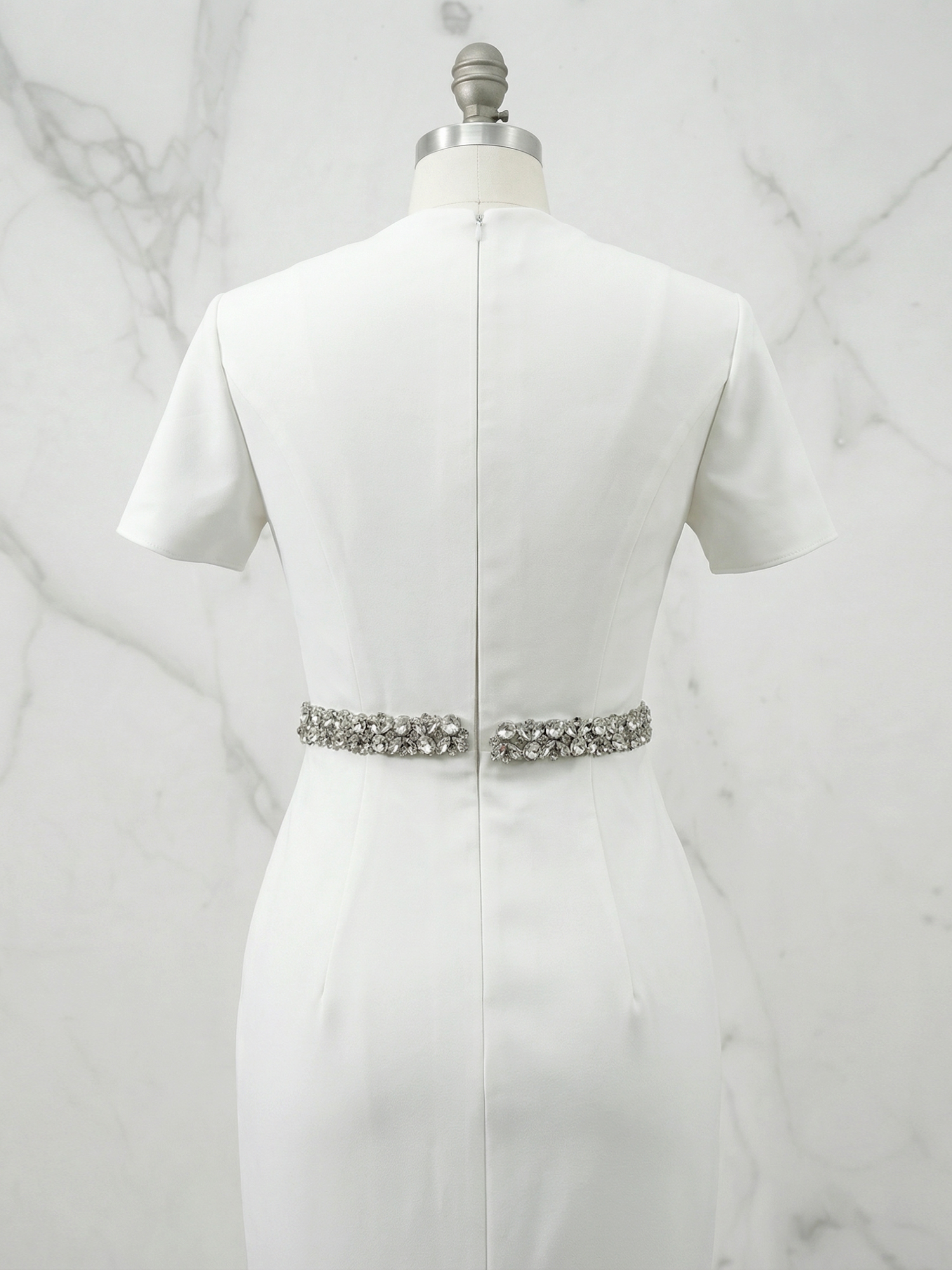 White Work Semi-Formal Dress White Bell Sleeve Sheath Mini Dress