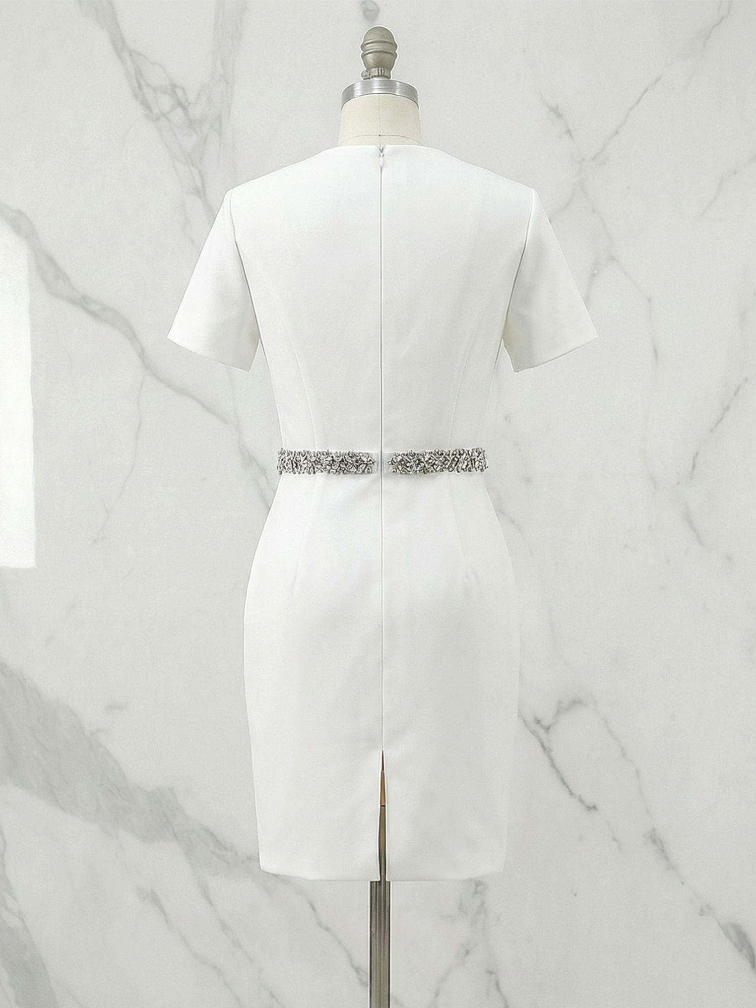 White Work Semi-Formal Dress White Bell Sleeve Sheath Mini Dress