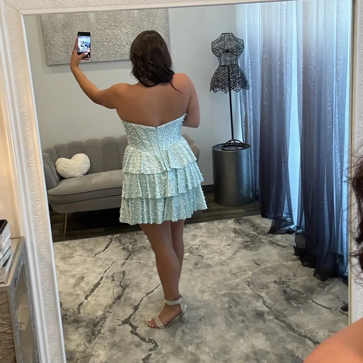 Lavender Halter Corset Tiered Pearl Short Homecoming Dress