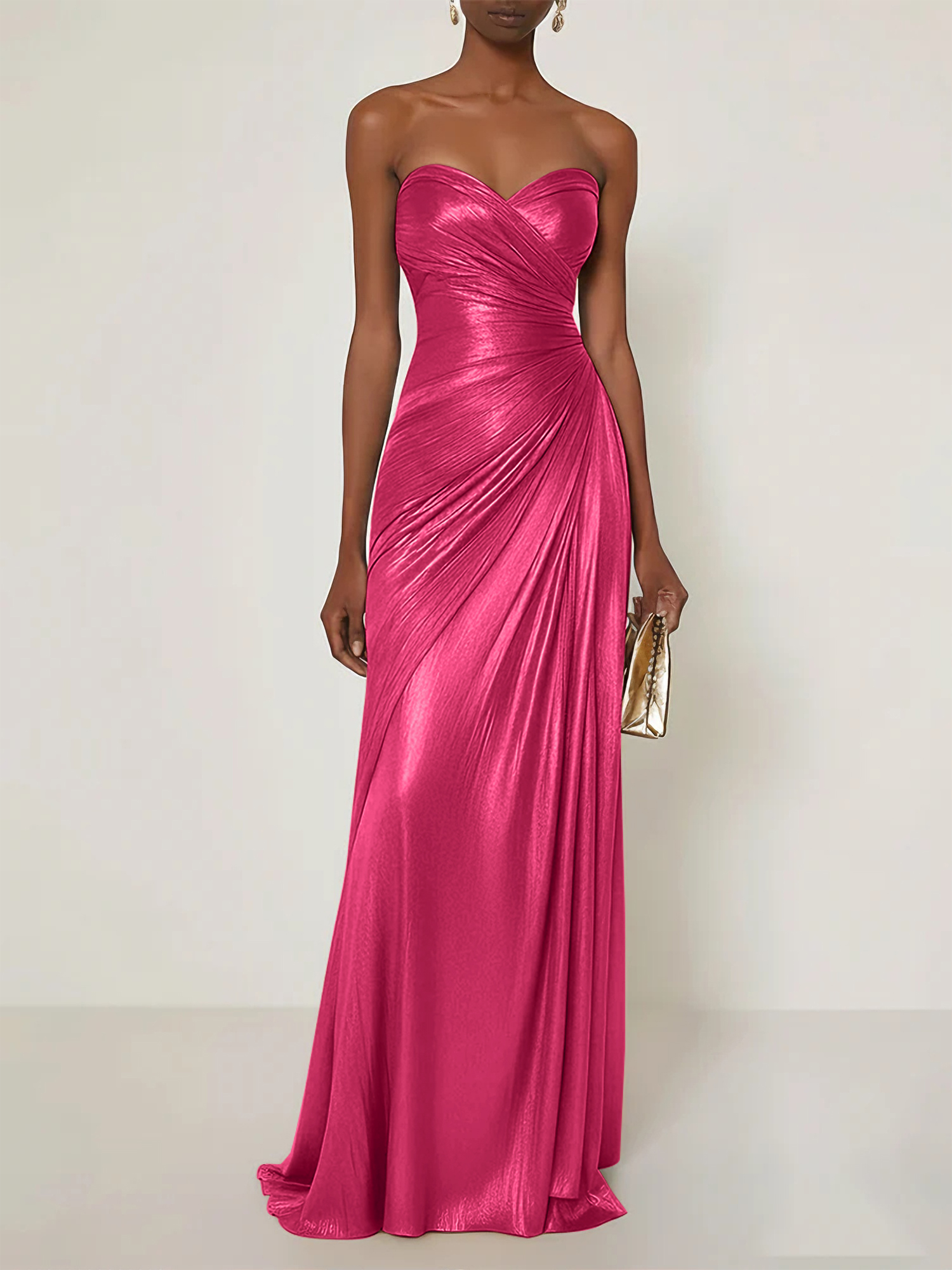 Evening Formal Dress V Neck Silk Ruffles Strapless Maxi Dress