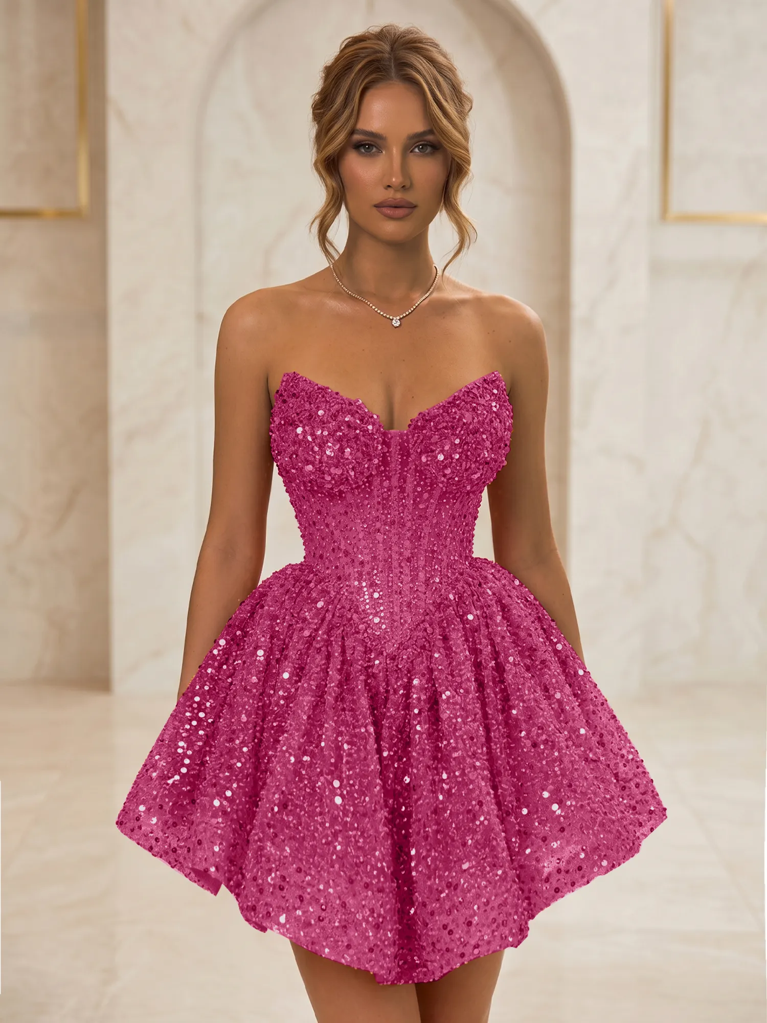 Strapless Sweetheart Sequin Corset Homecoming Dress