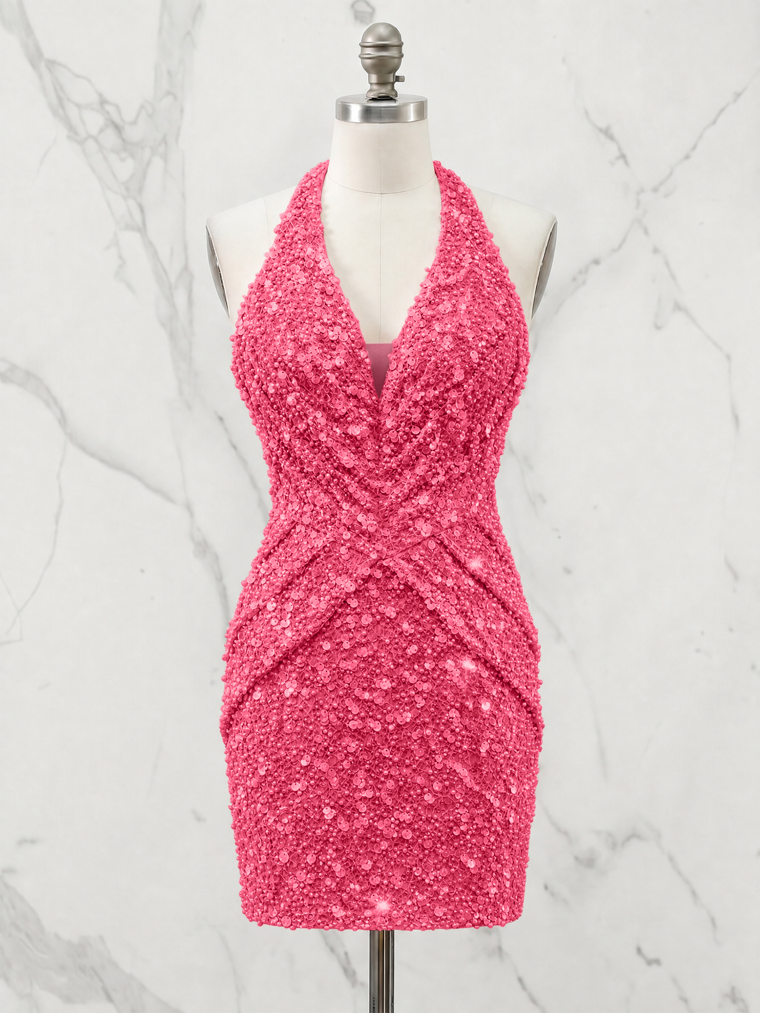Halter Neck Sequin-Embellished Homecoming Dress