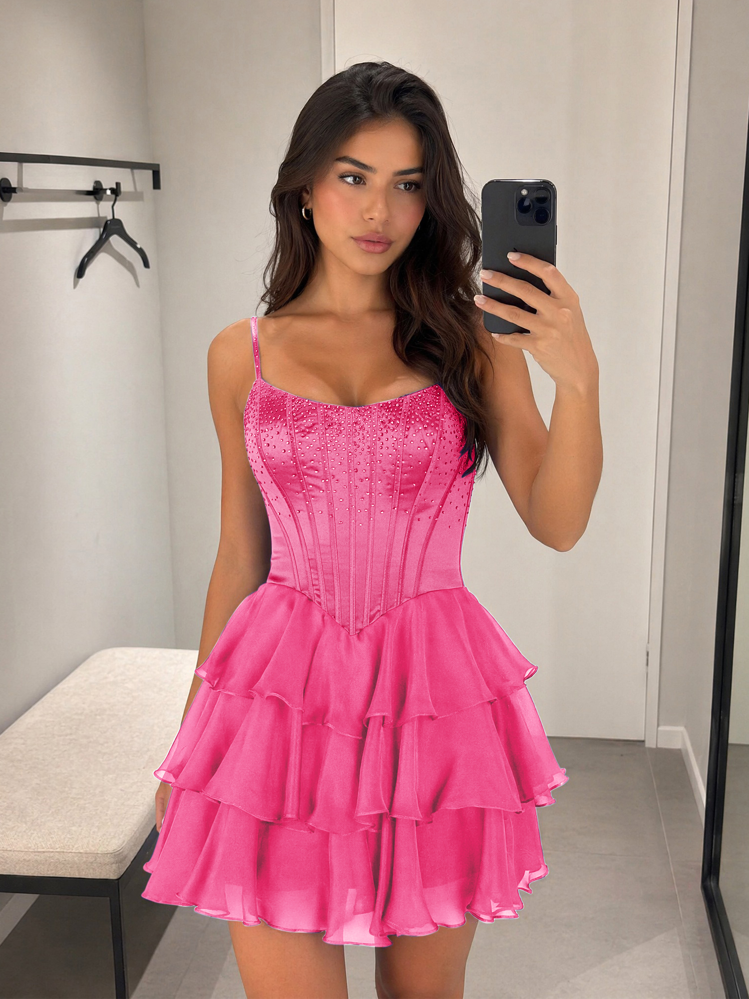 Royal Blue Rhinestone Corset Tiered Ruffle Homecoming Dress
