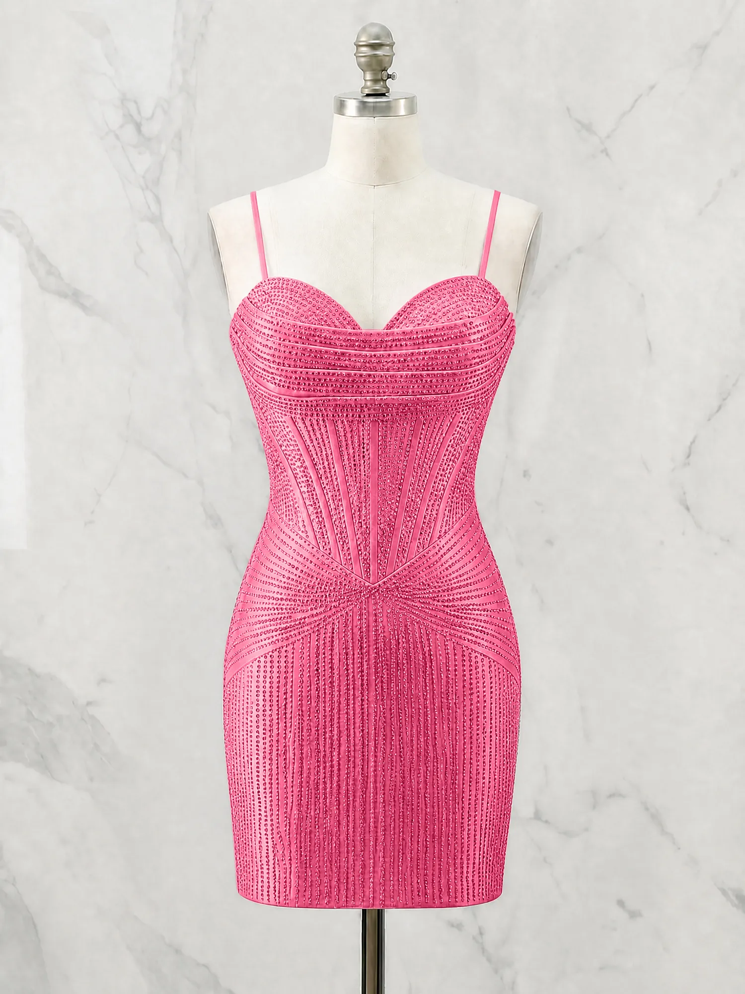 Spaghetti Strap Beaded Corset Homecoming Dress Mini Dress