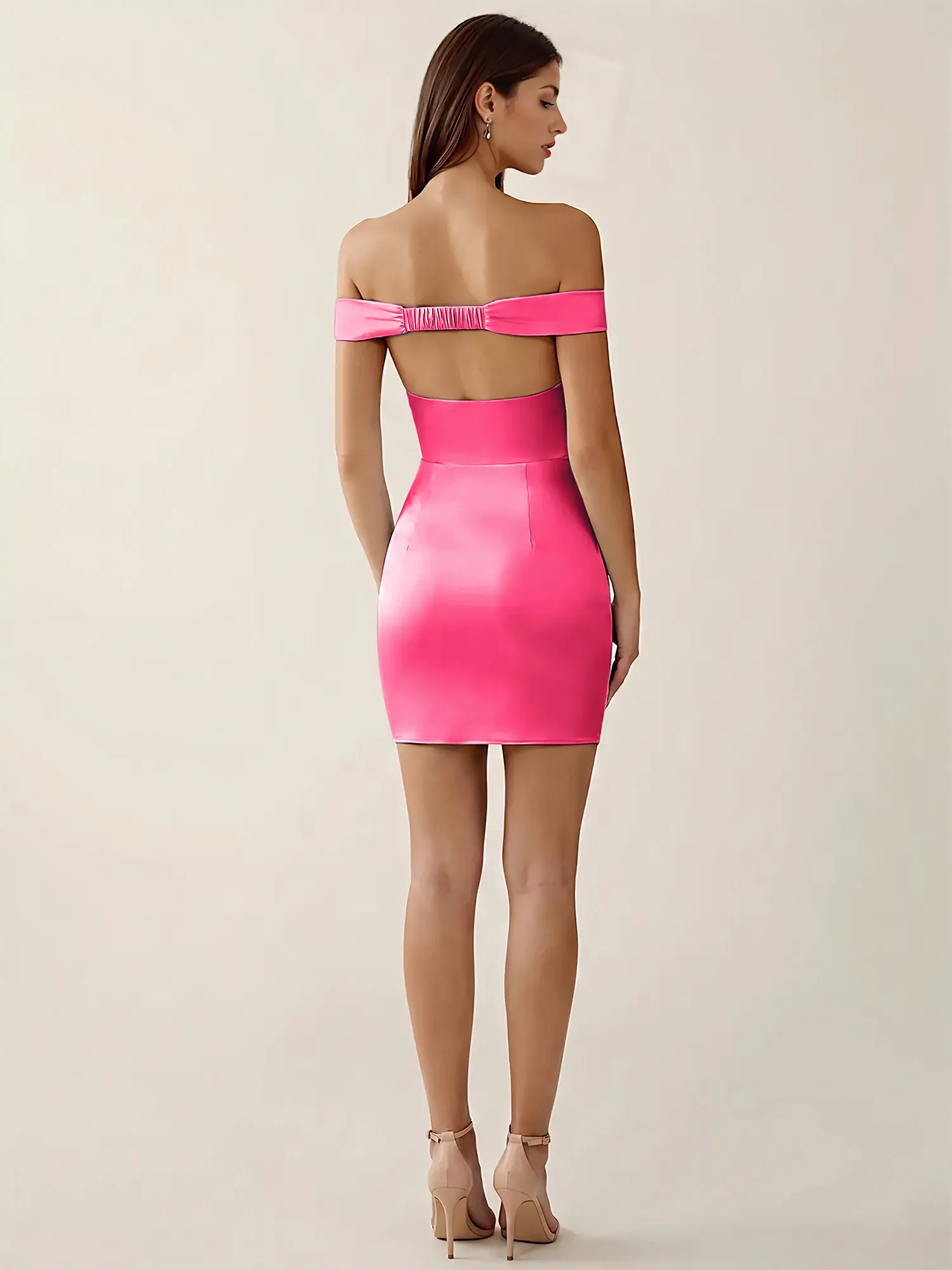 Off-the-Shoulder Satin Bodycon Homecoming Mini Dress