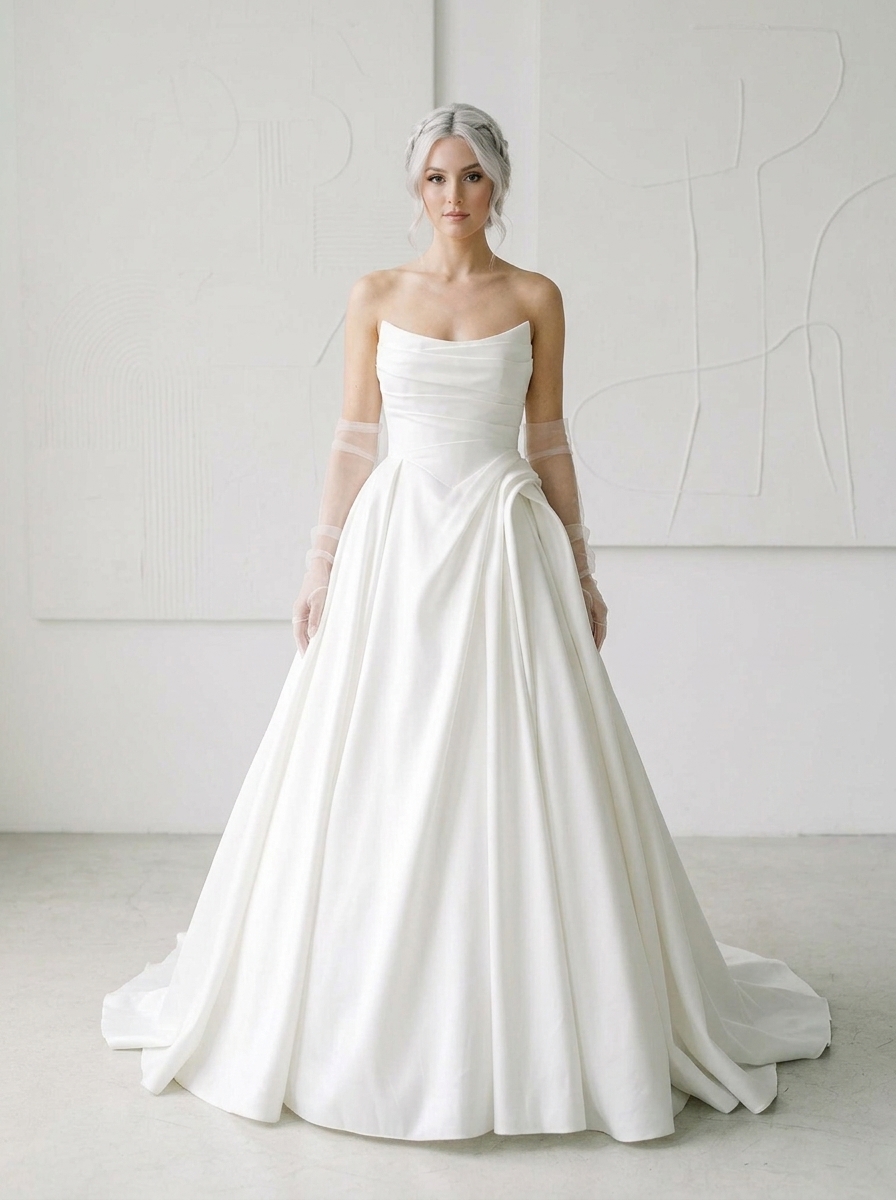 Timeless Sophistication White Satin Ballgown Wedding Dress