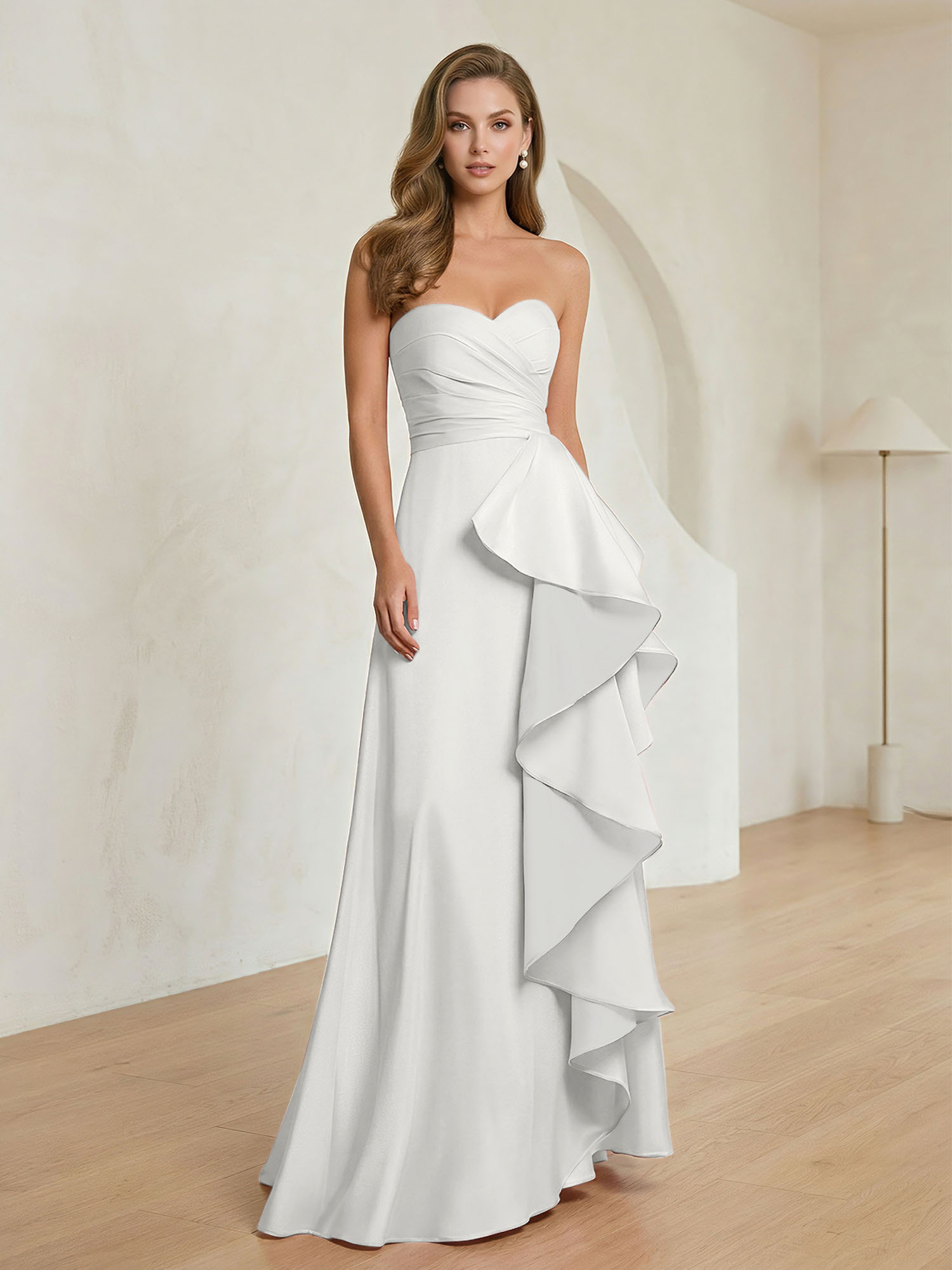 Formal Evening Dress Blush Strapless Ruffle Maxi Dress Gown