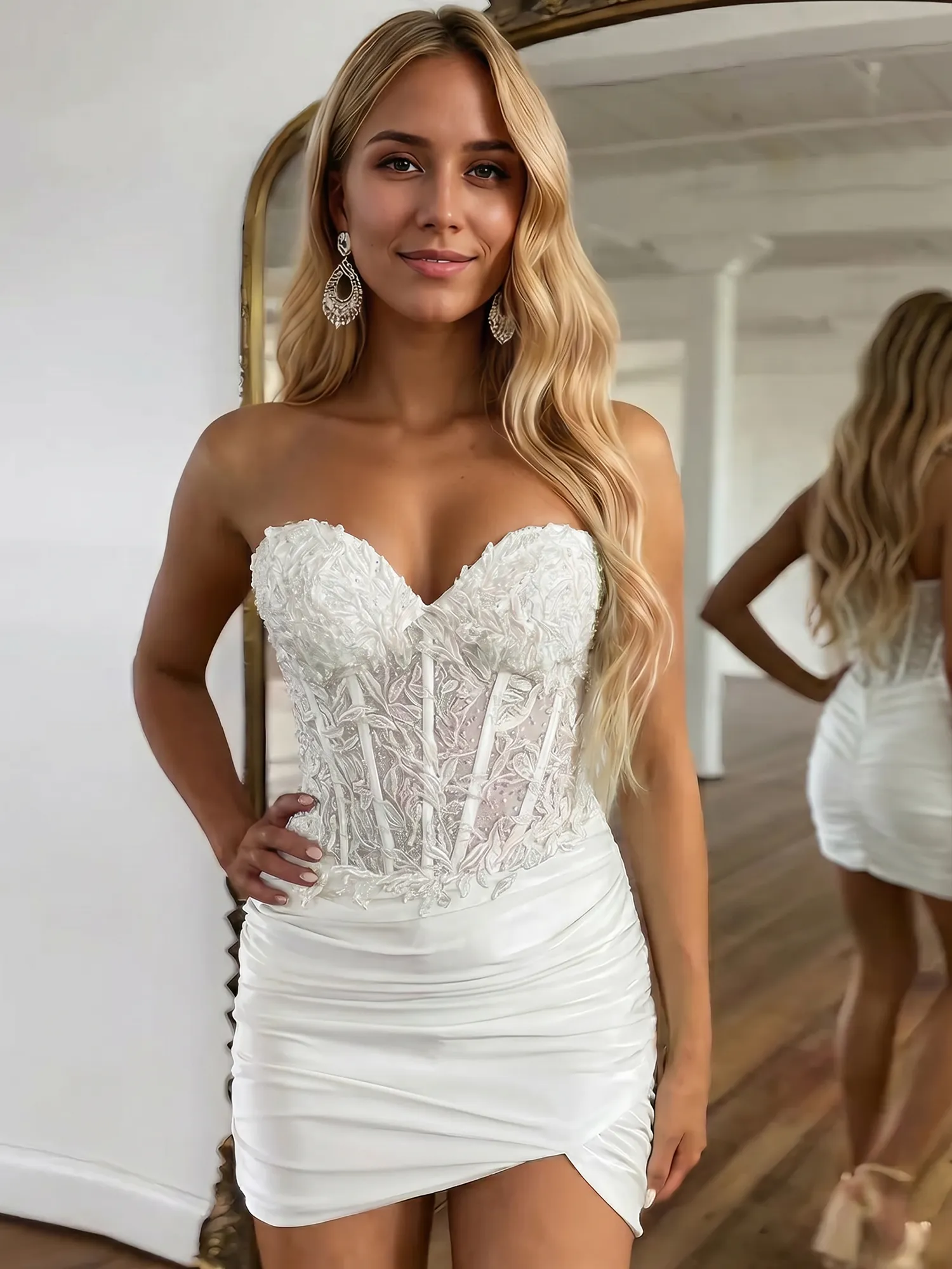 Strapless Lace Corset Homecoming Dress Mini Dress