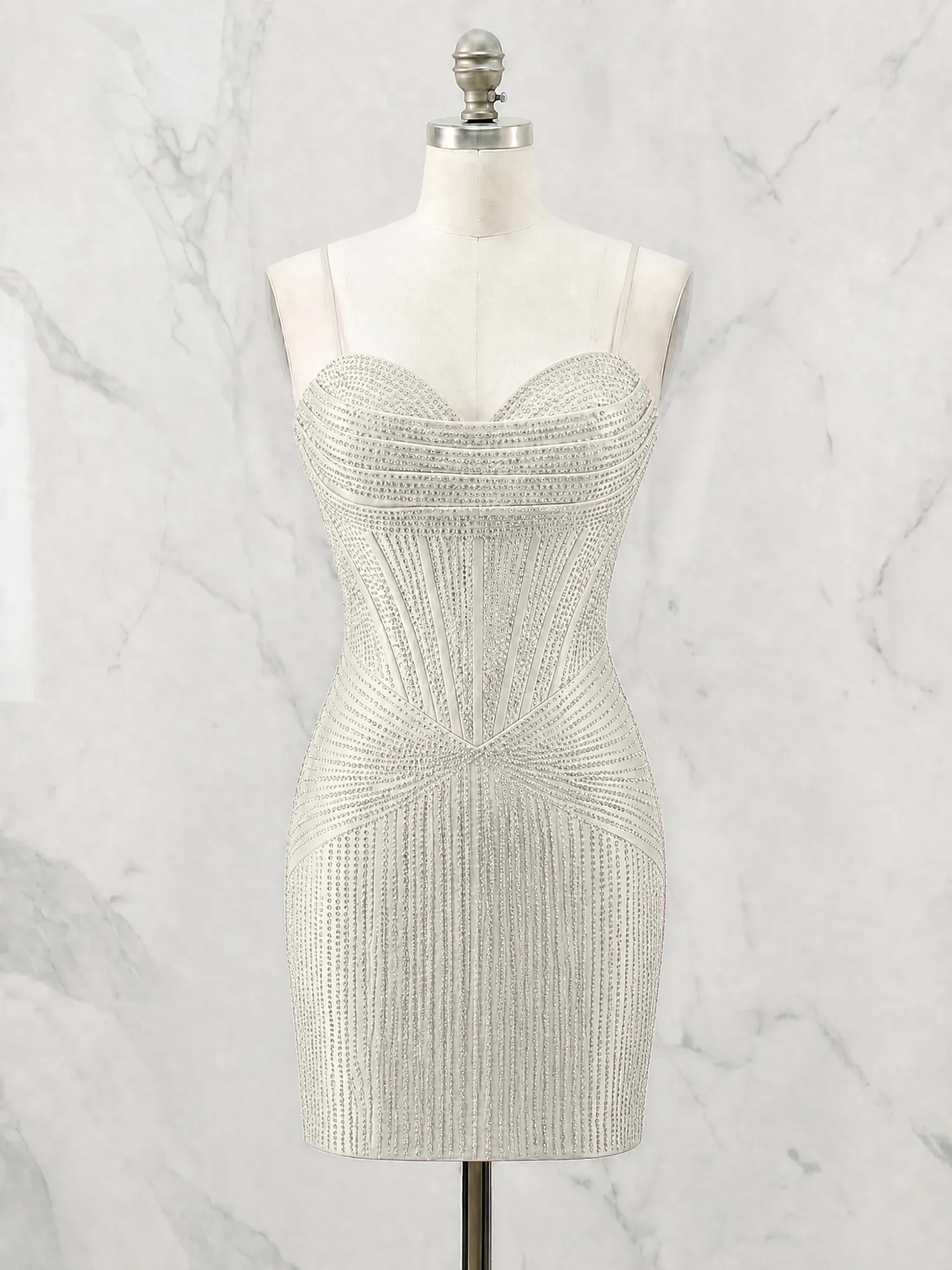 Spaghetti Strap Beaded Corset Homecoming Dress Mini Dress