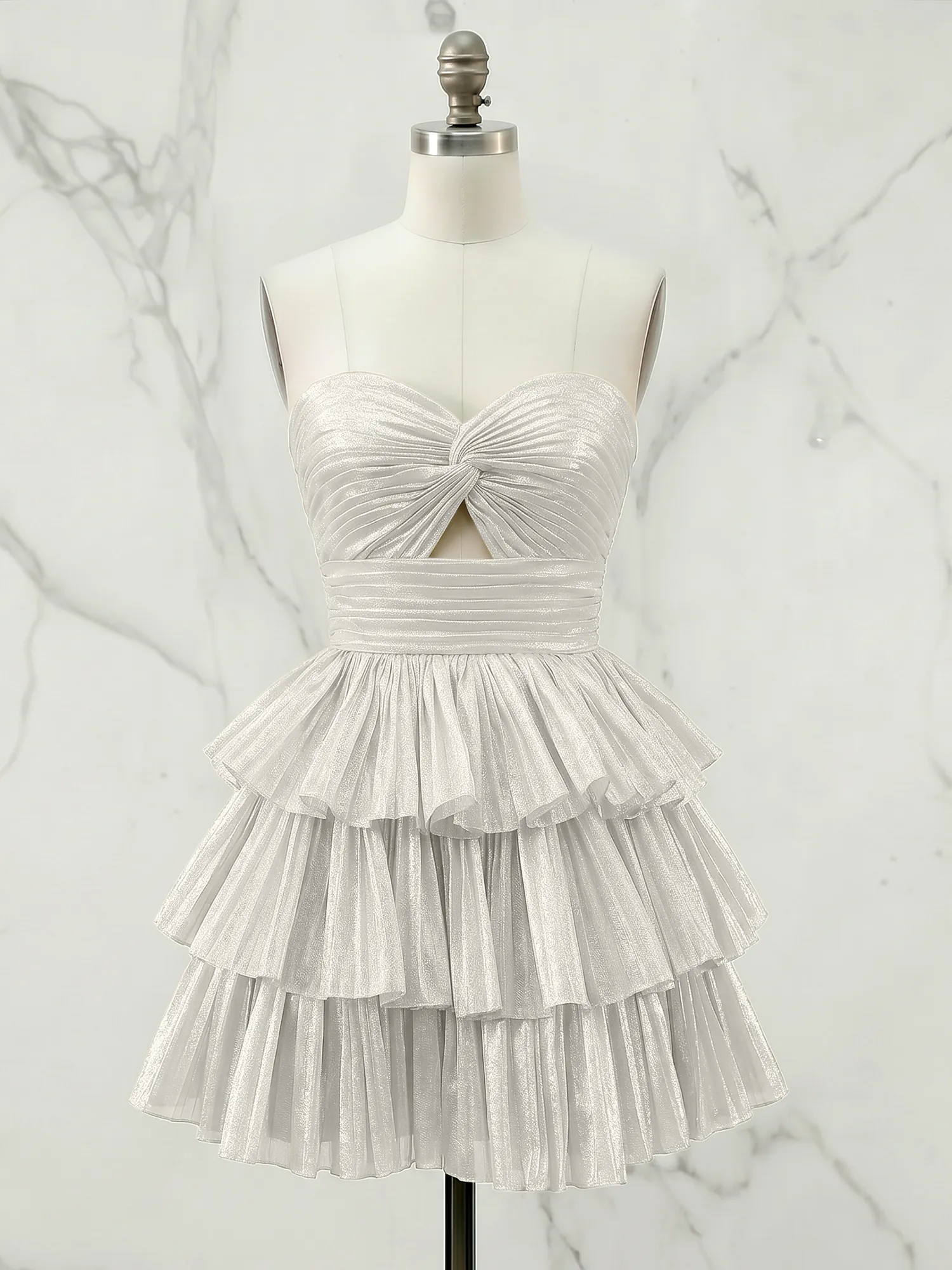 A Line Strapless Tiered Ruffle Homecoming Dress