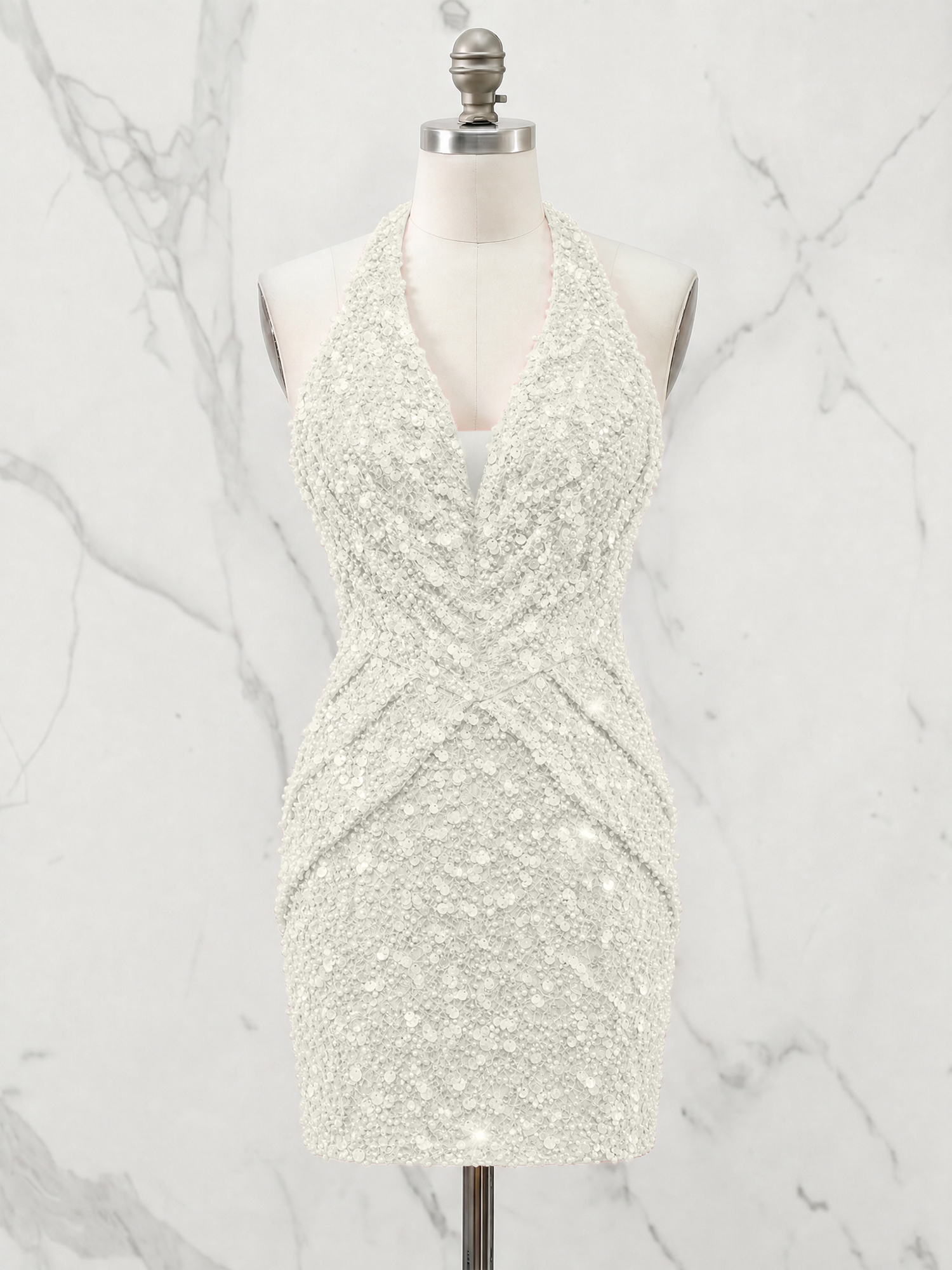 Halter Neck Sequin-Embellished Homecoming Dress