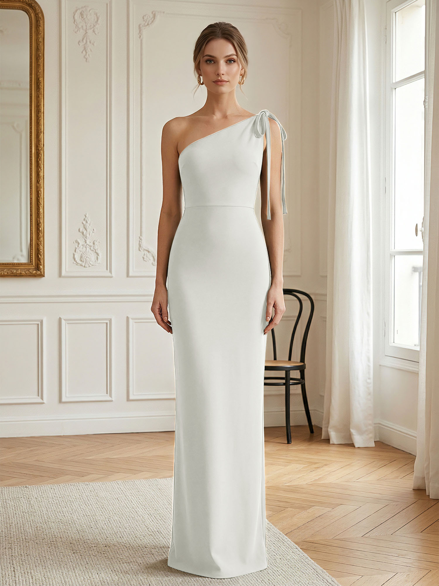 Elegant Formal Evening Gown Green One-Shoulder Tie-Strap Maxi Dress