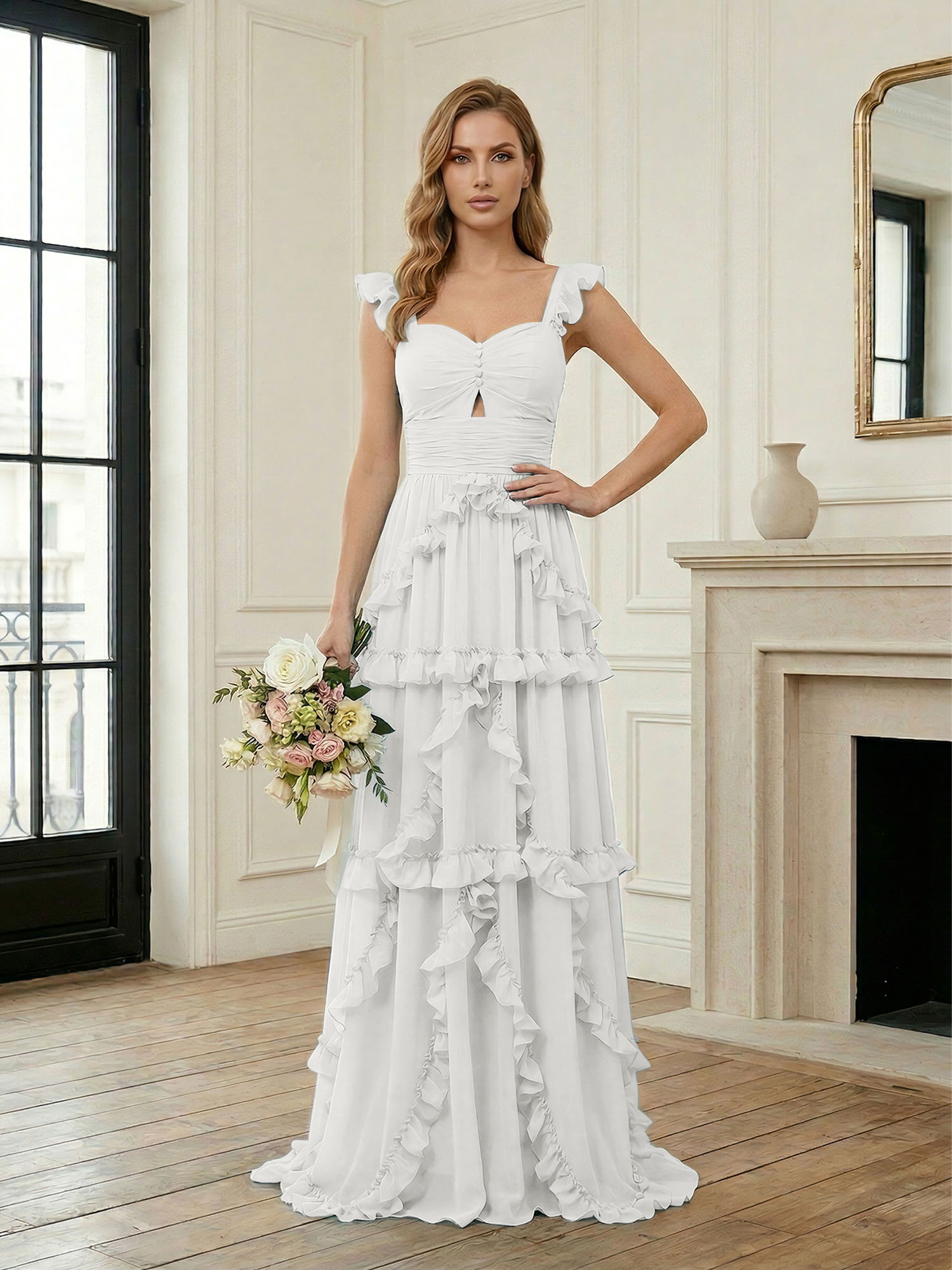 Ethereal Sky Blue Tiered Ruffle Chiffon Maxi Dress Gown