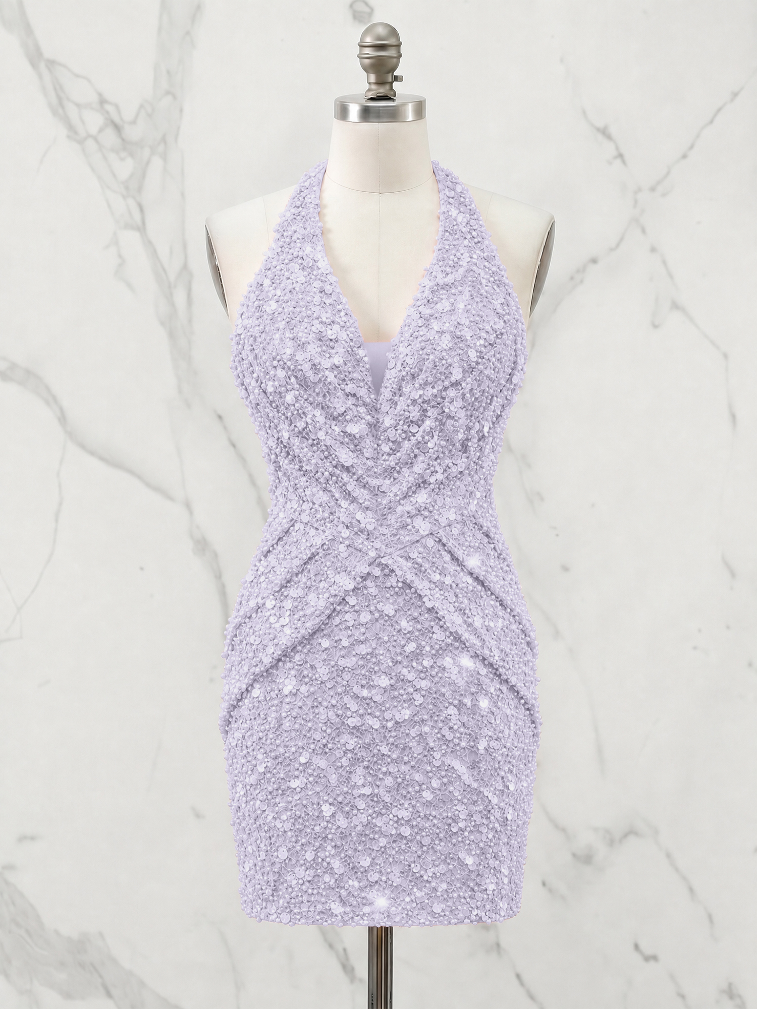 Halter Neck Sequin-Embellished Homecoming Dress