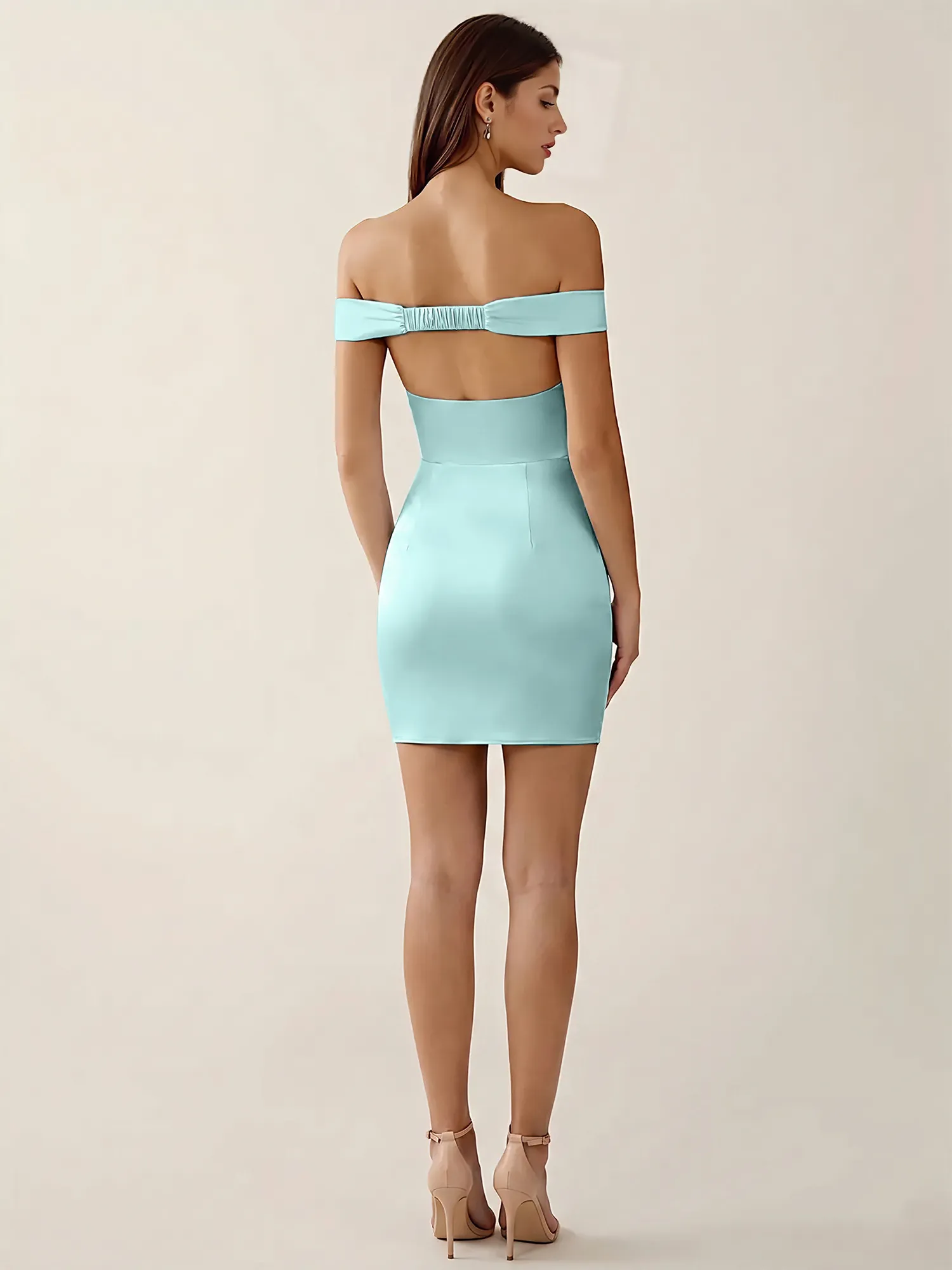 Off-the-Shoulder Satin Bodycon Homecoming Mini Dress