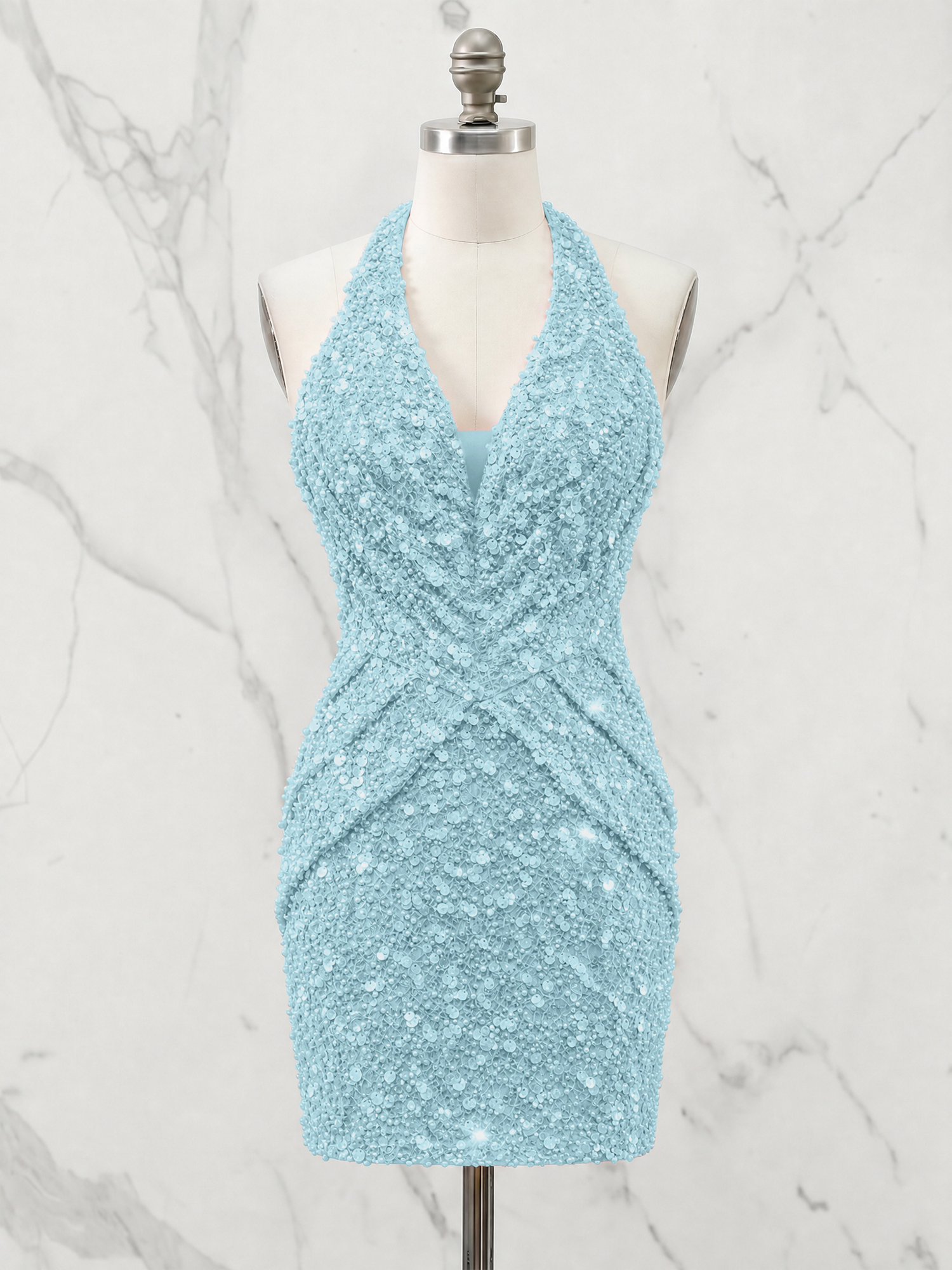 Halter Neck Sequin-Embellished Homecoming Dress