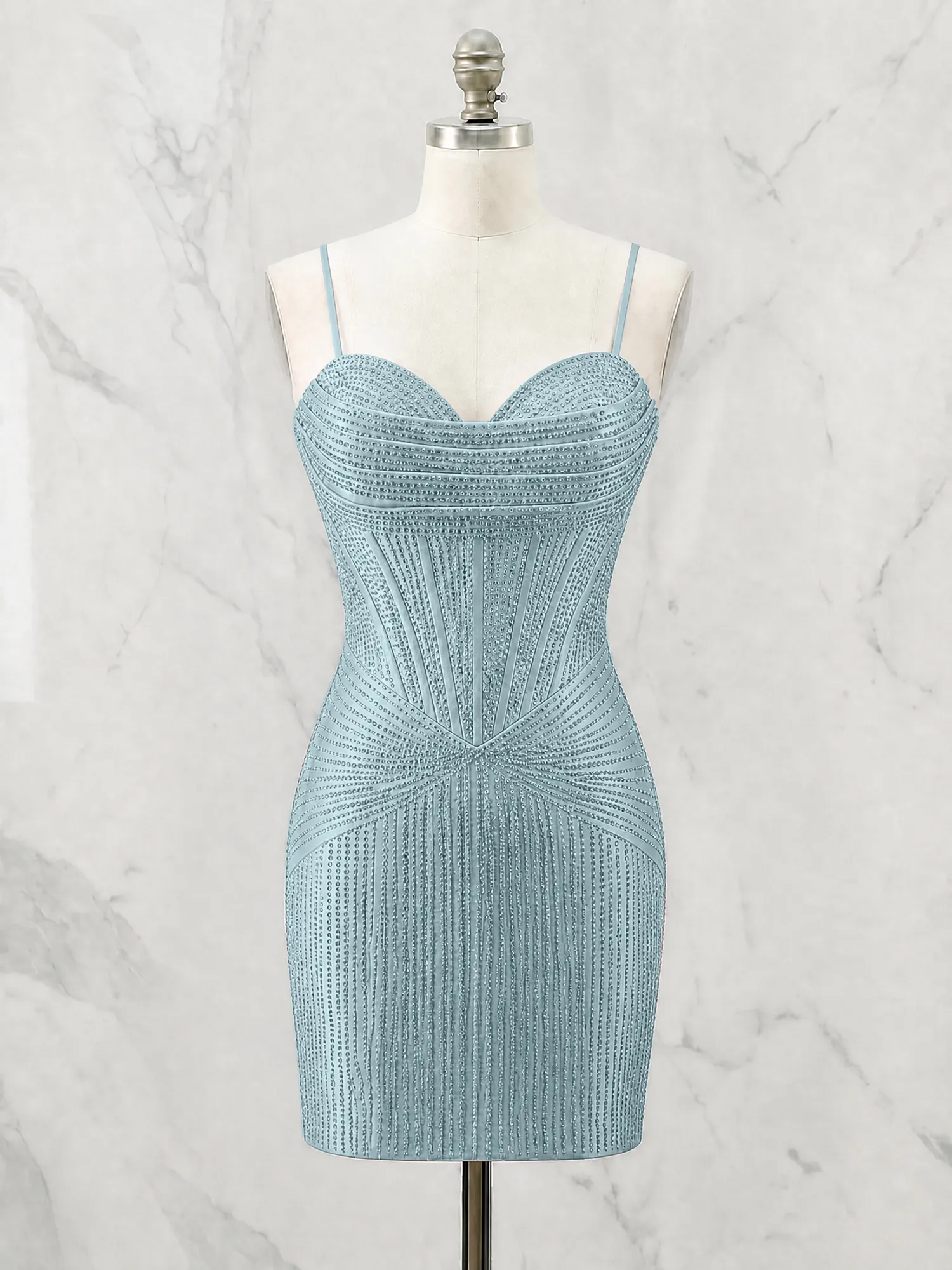 Spaghetti Strap Beaded Corset Homecoming Dress Mini Dress