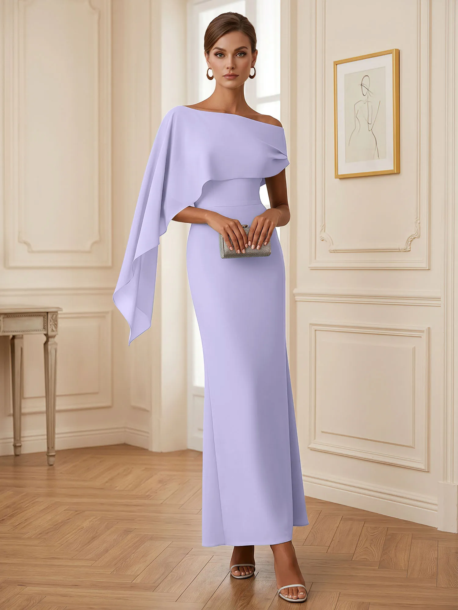 One-Shoulder Chiffon Overlay Mermaid Evening Gown