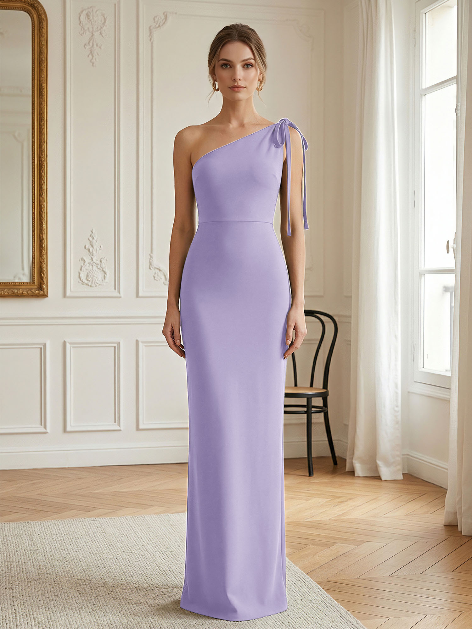 Elegant Formal Evening Gown Green One-Shoulder Tie-Strap Maxi Dress