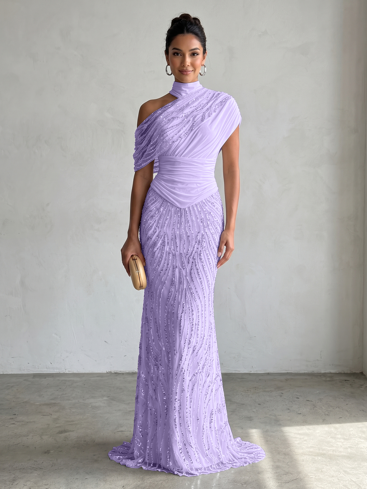 Ethereal White Beaded High-Neck Draped Sheath Formal Evening Dress