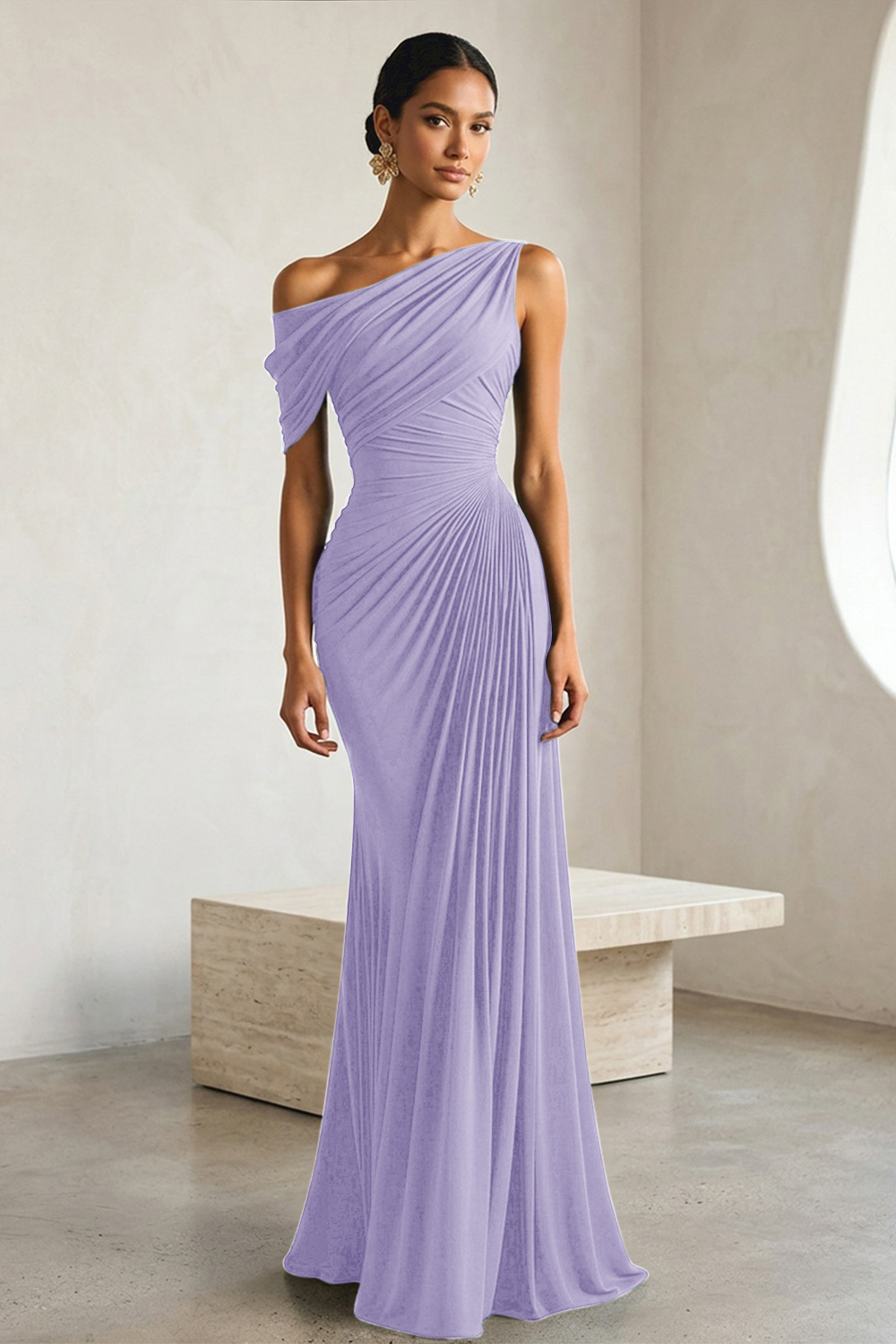 Timeless Black Architectural One-Shoulder Sheath Evening Gown