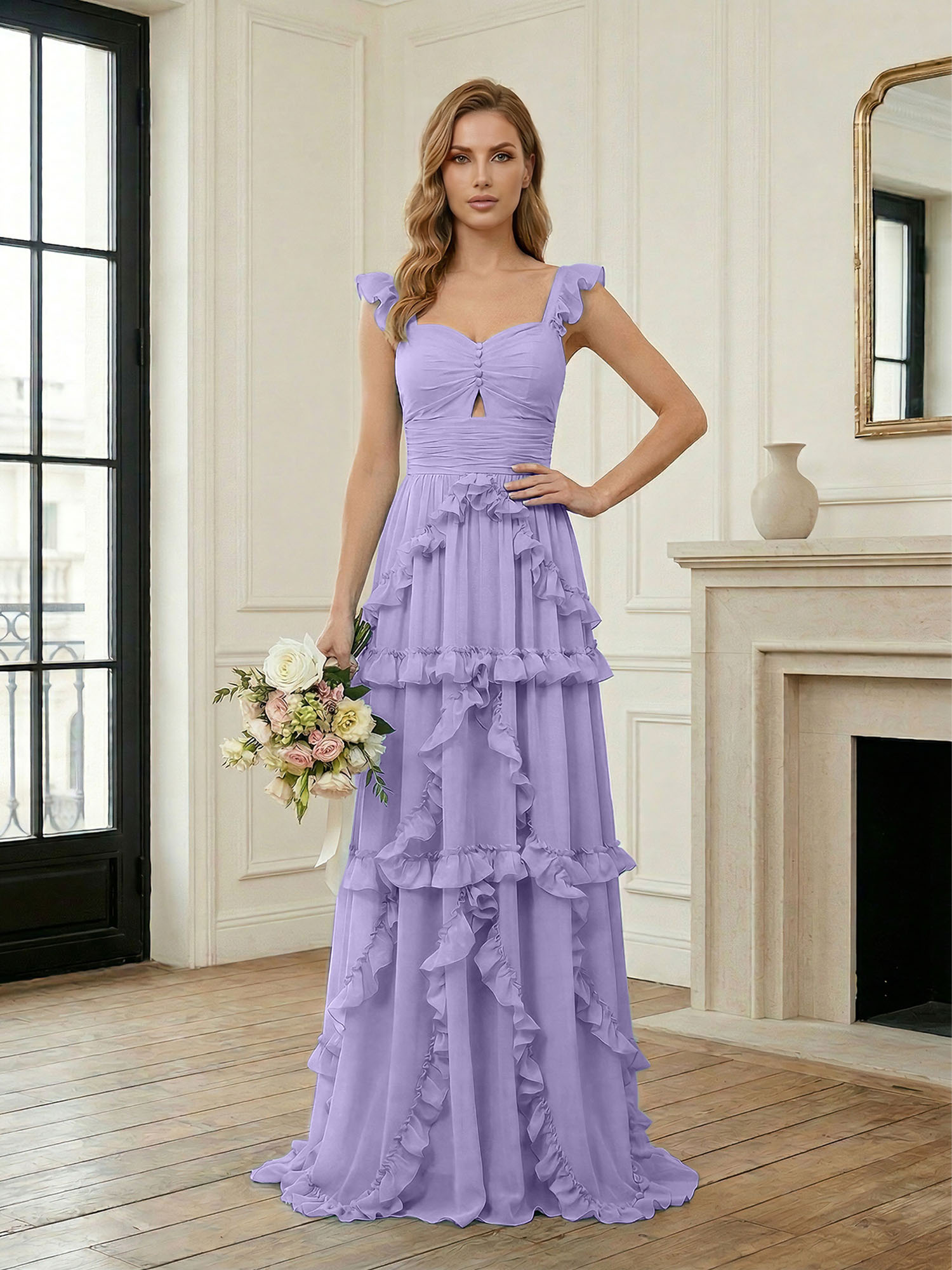 Ethereal Sky Blue Tiered Ruffle Chiffon Maxi Dress Gown