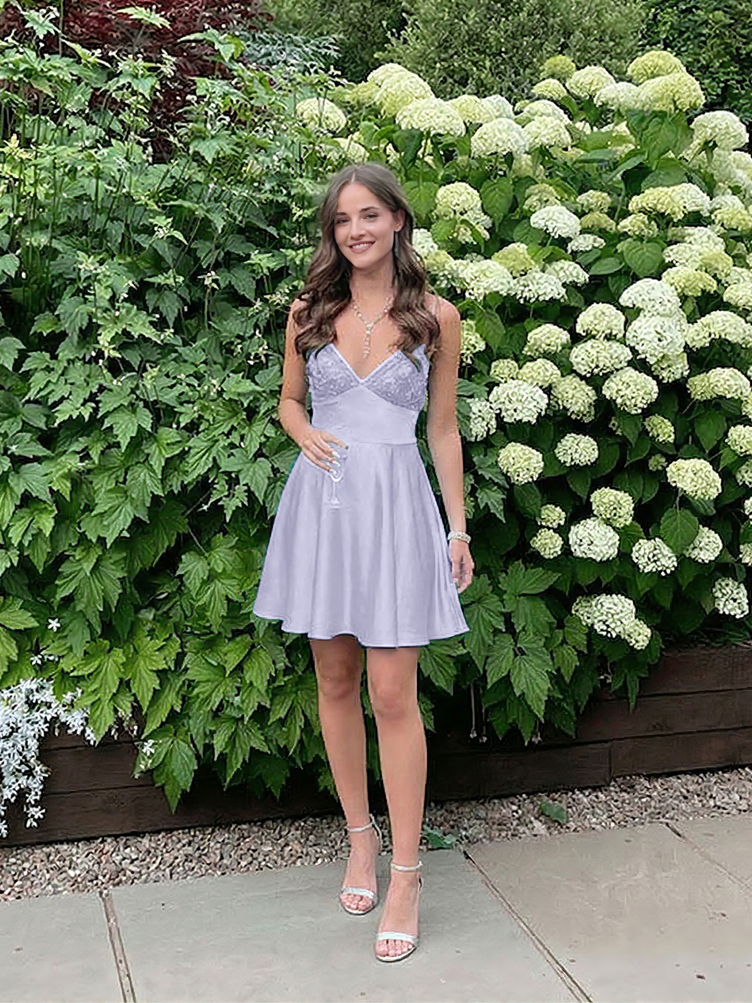 Blue A Line V-neck Beaded Back Tie Short Homecoming Mini Dress