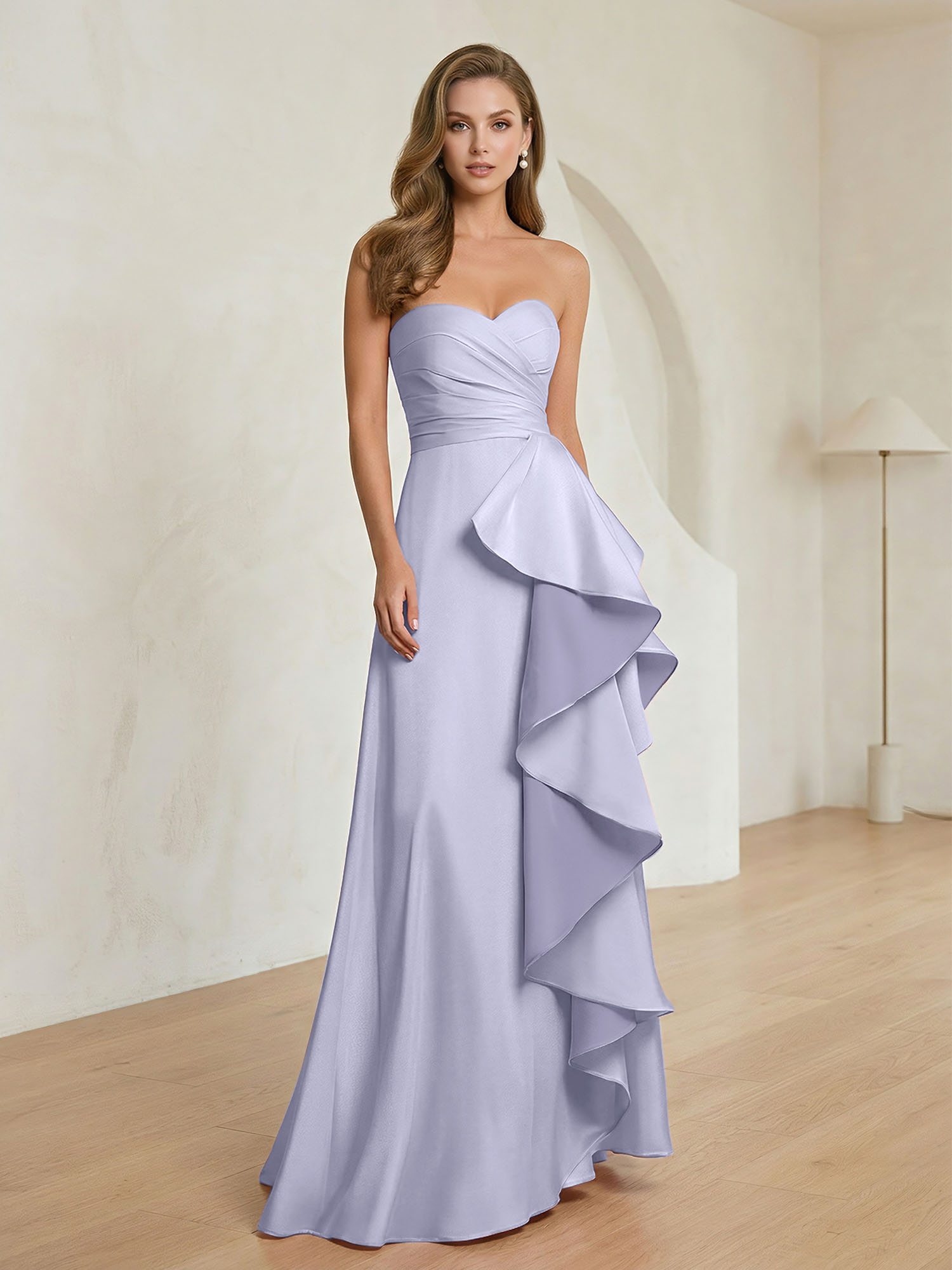 Formal Evening Dress Blush Strapless Ruffle Maxi Dress Gown