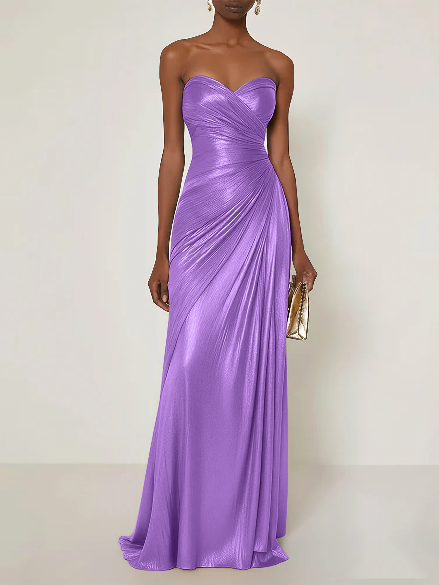 Evening Formal Dress V Neck Silk Ruffles Strapless Maxi Dress