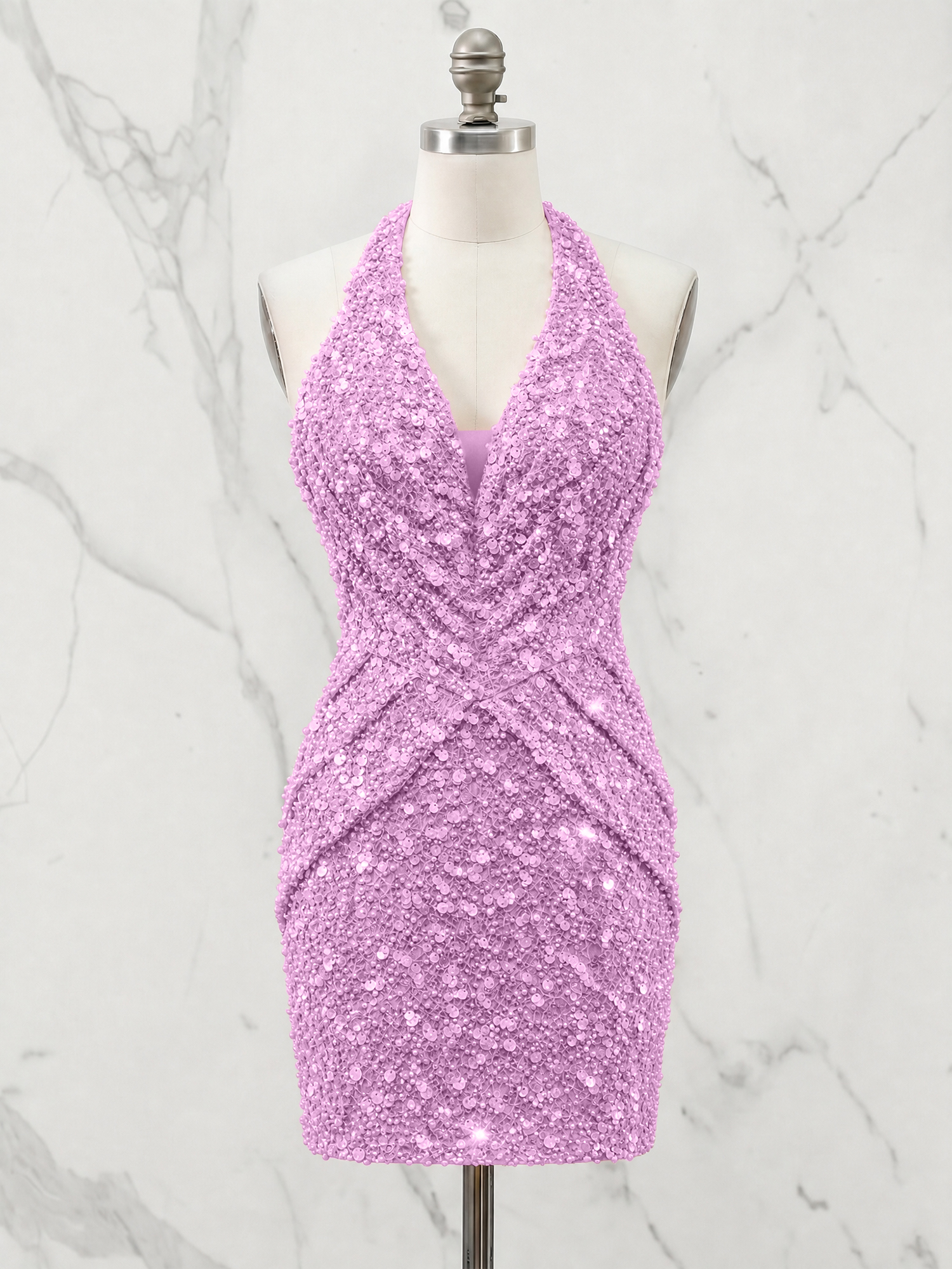 Halter Neck Sequin-Embellished Homecoming Dress