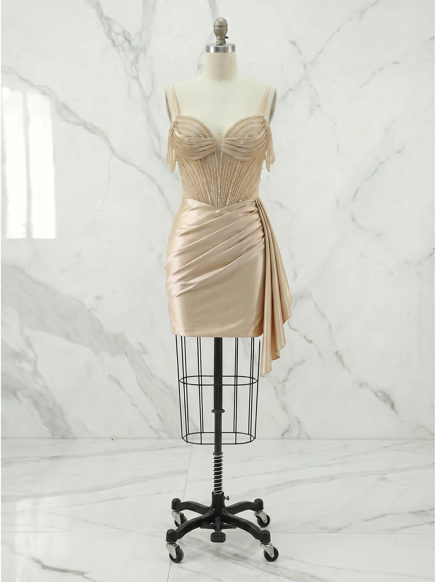 Lilac Beaded Corset Satin Homecoming Mini Dress with Draped Sash