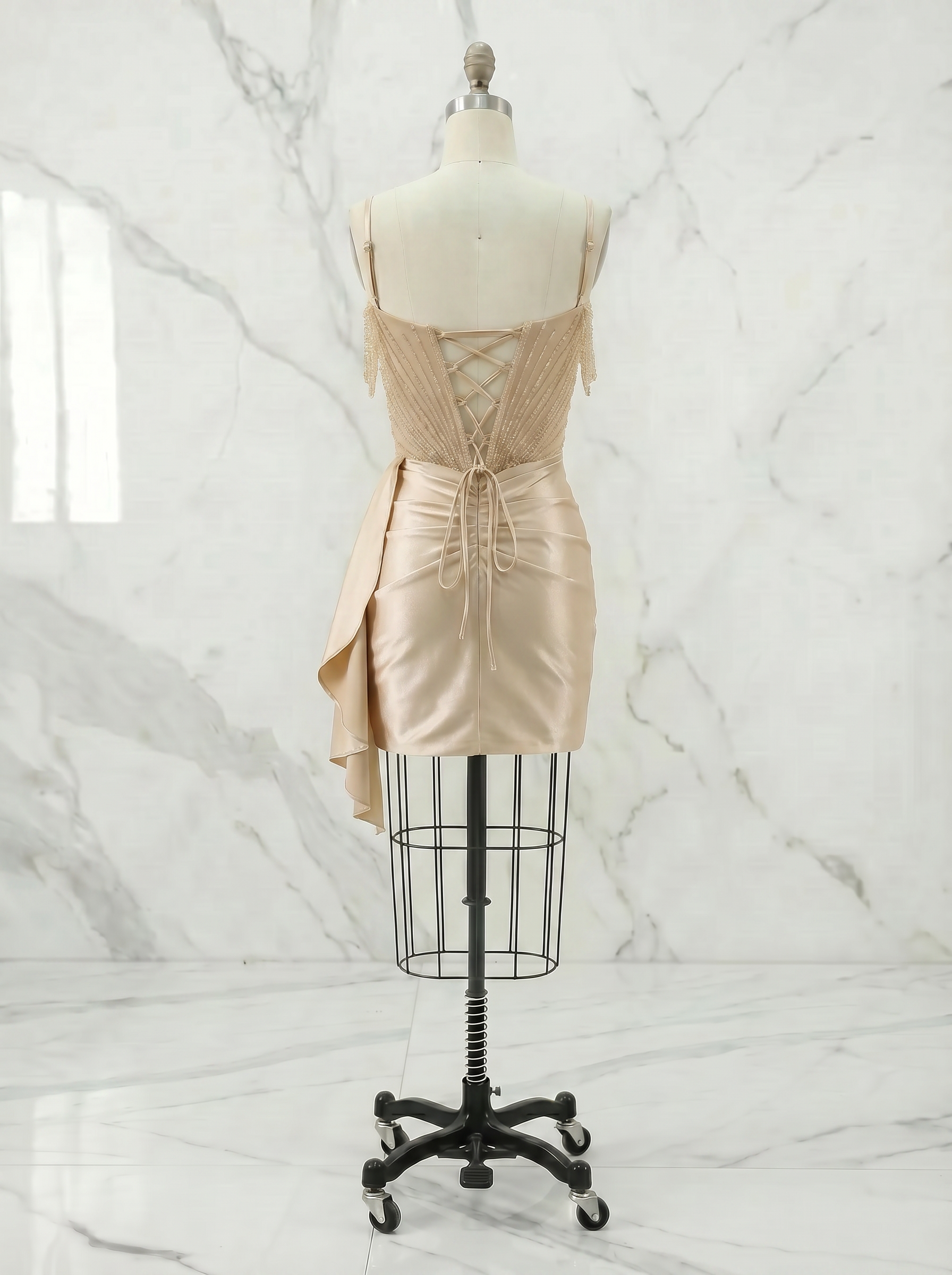 Lilac Beaded Corset Satin Homecoming Mini Dress with Draped Sash