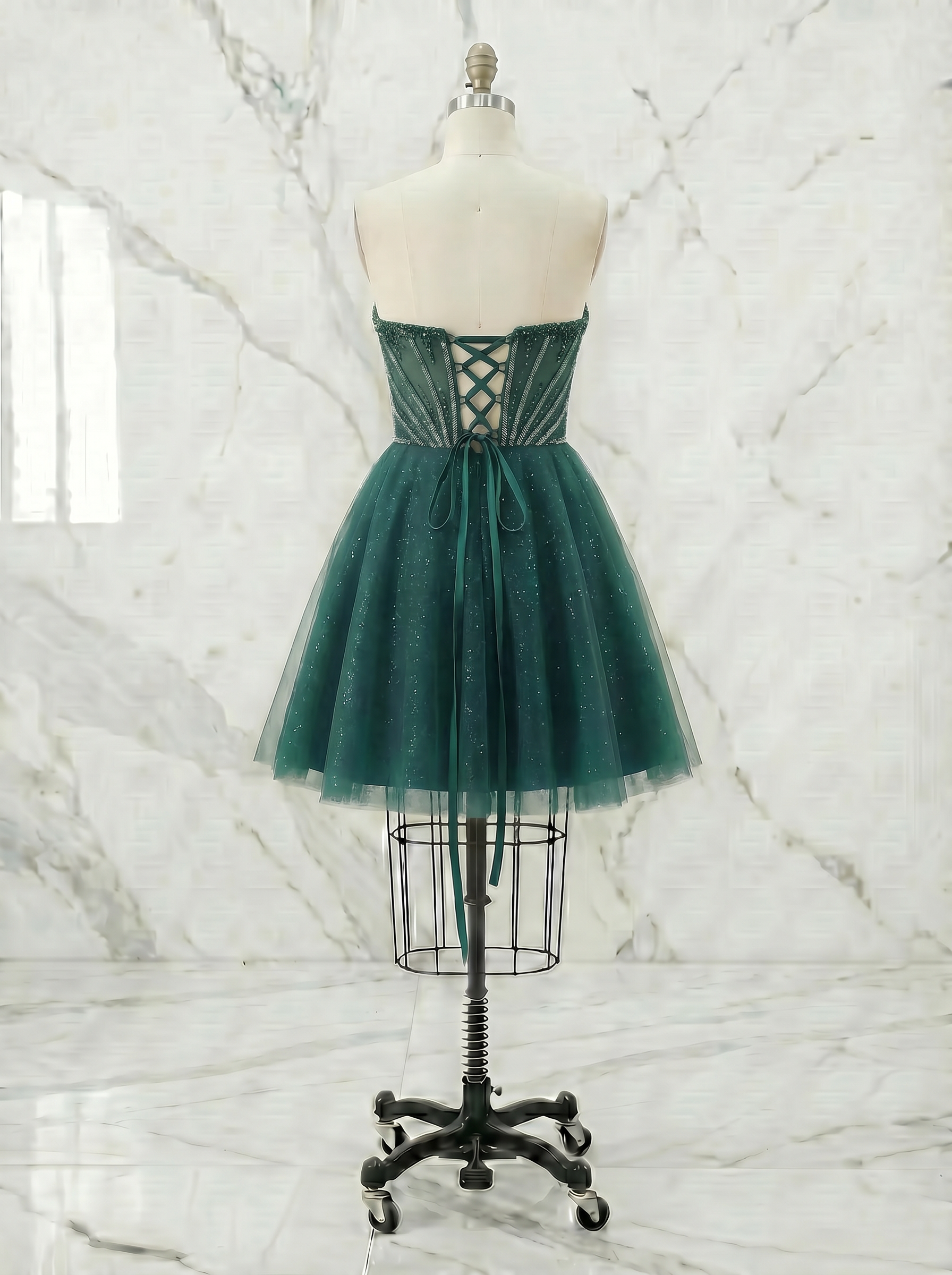 Lilac Beaded Corset Tulle Babydoll Homecoming Mini Dress