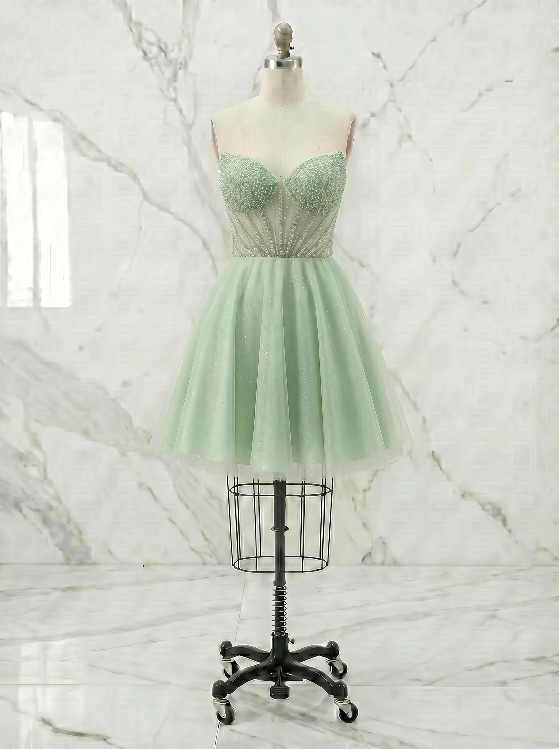 Lilac Beaded Corset Tulle Babydoll Homecoming Mini Dress