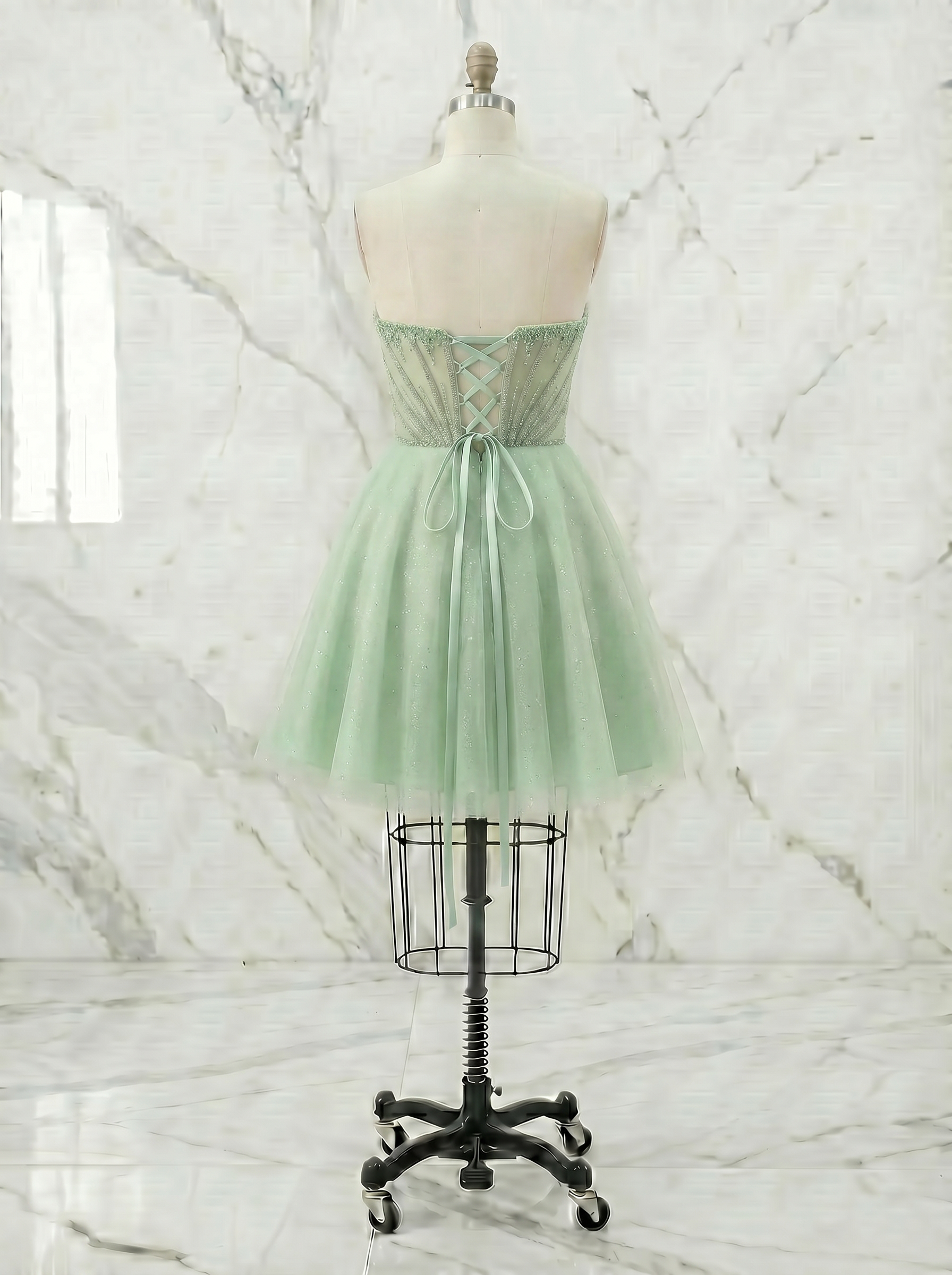 Lilac Beaded Corset Tulle Babydoll Homecoming Mini Dress