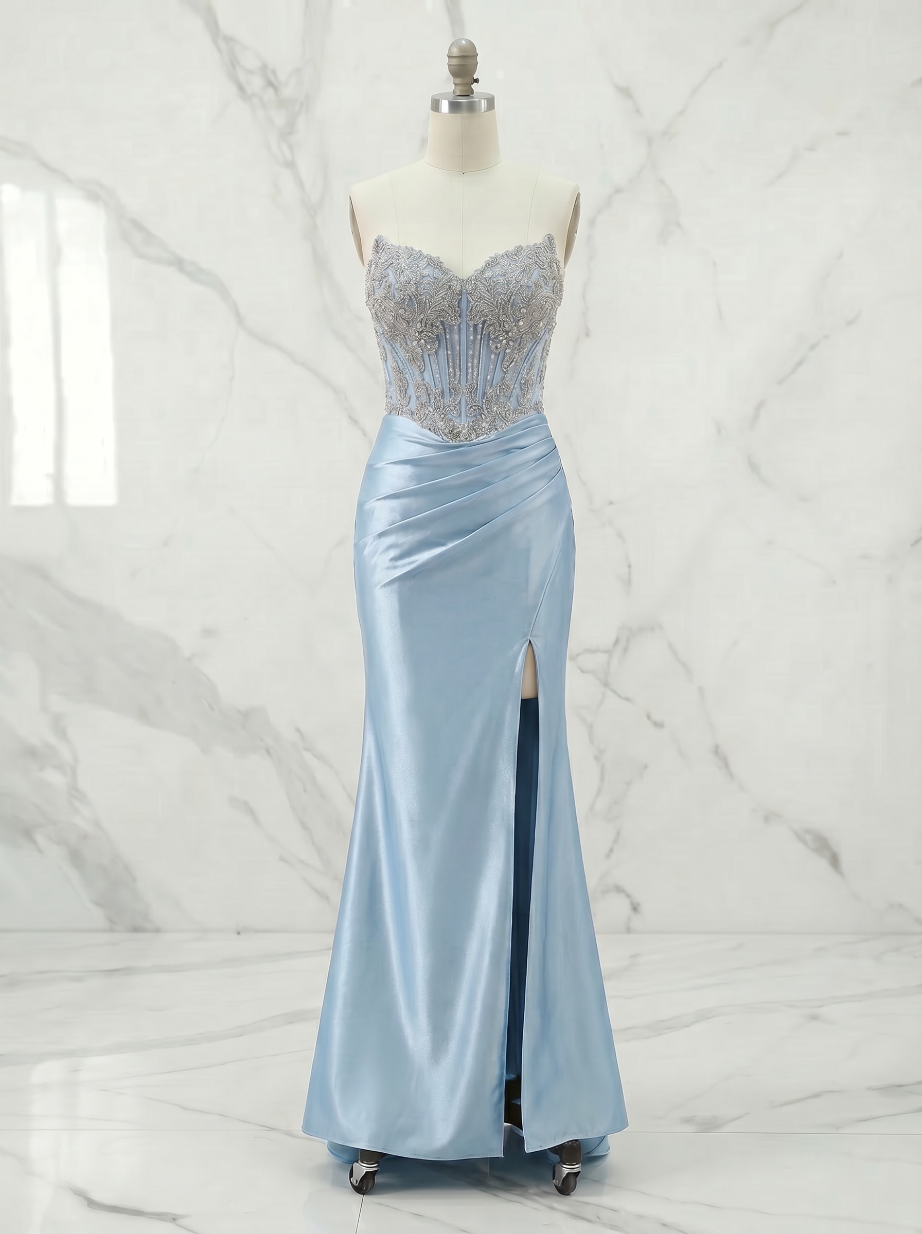 Luxurious Champagne Gold Illusion Lace and Ruched Satin Prom Dress