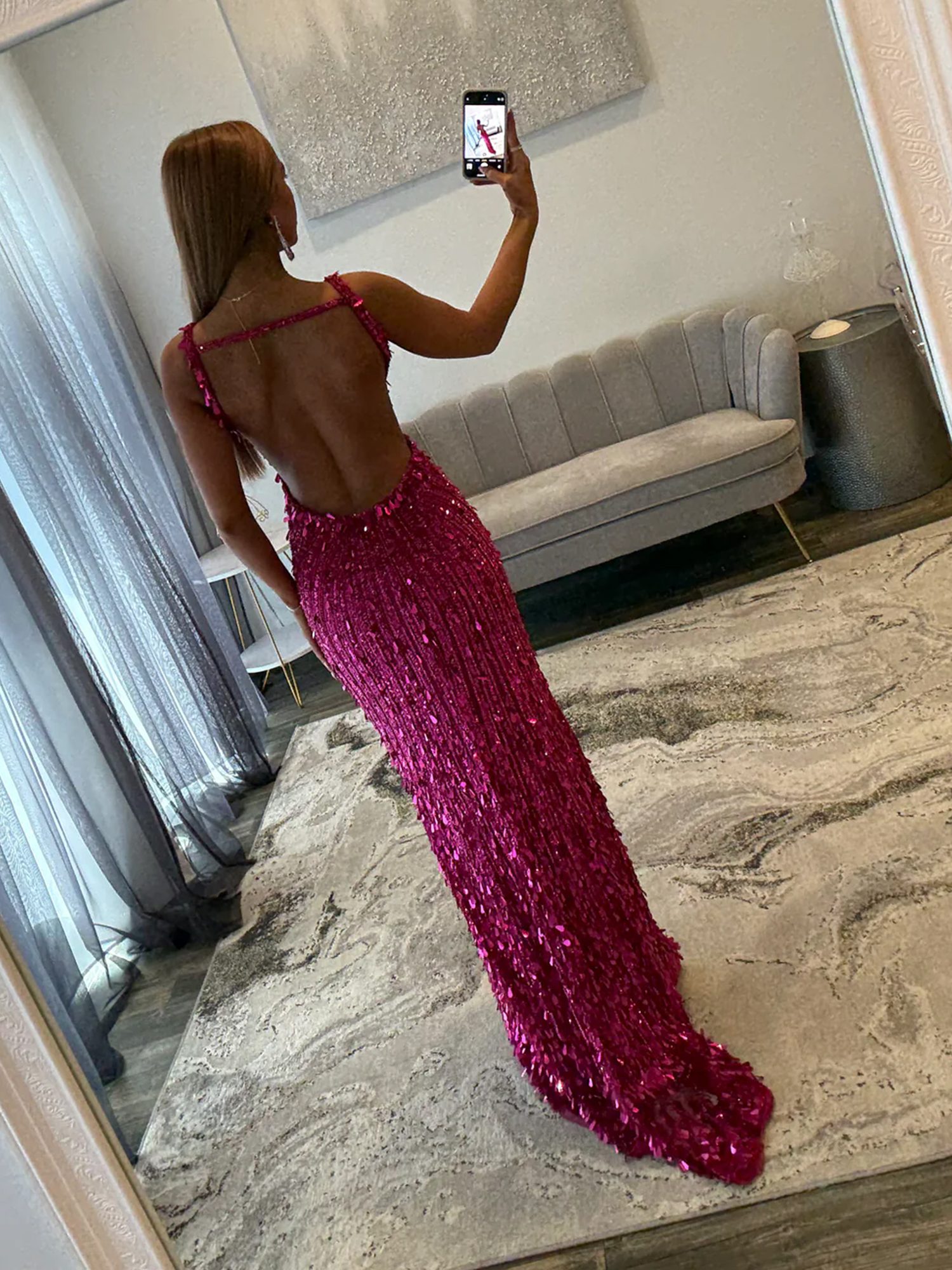 Mermaid V-Neck Backless Long Tight Sequin Prom Dress with Slit