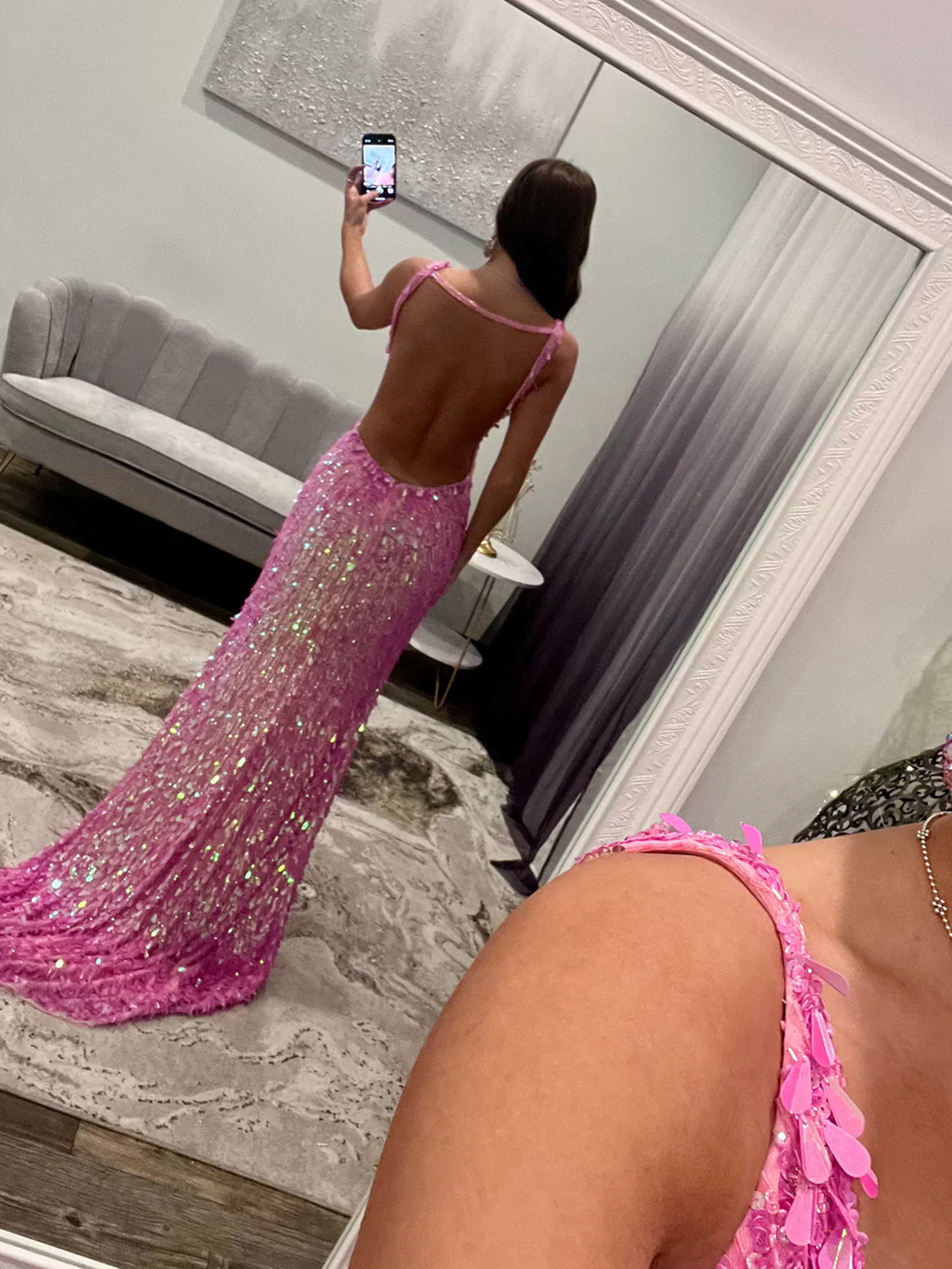 Mermaid V-Neck Backless Long Tight Sequin Prom Dress with Slit