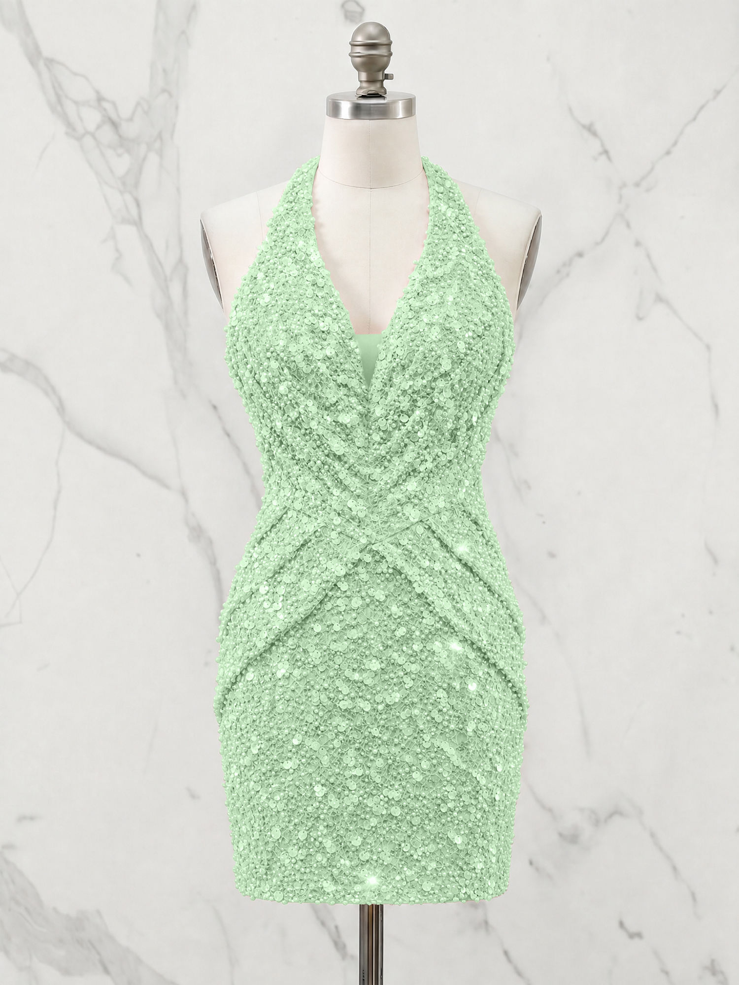Halter Neck Sequin-Embellished Homecoming Dress