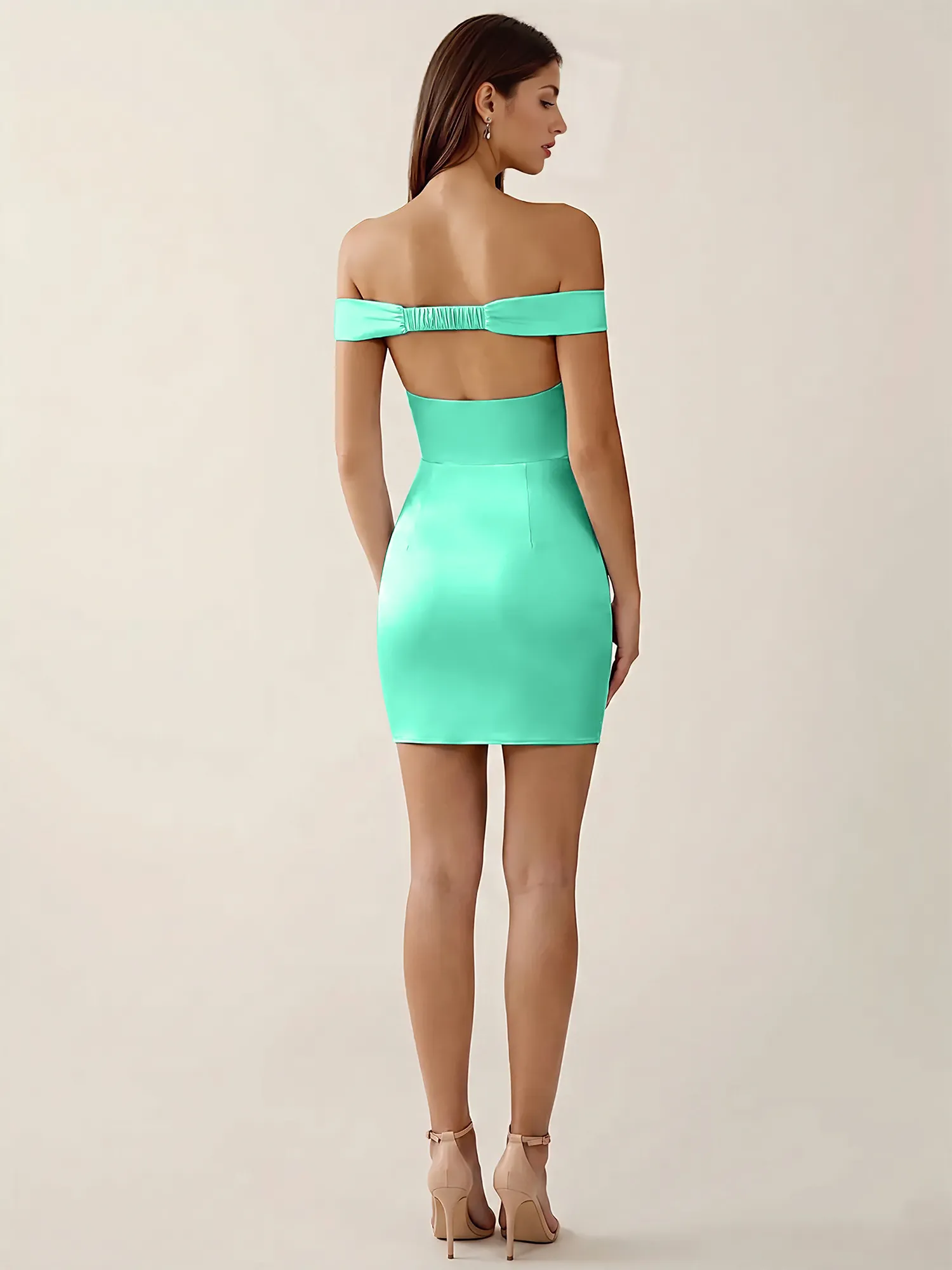 Off-the-Shoulder Satin Bodycon Homecoming Mini Dress