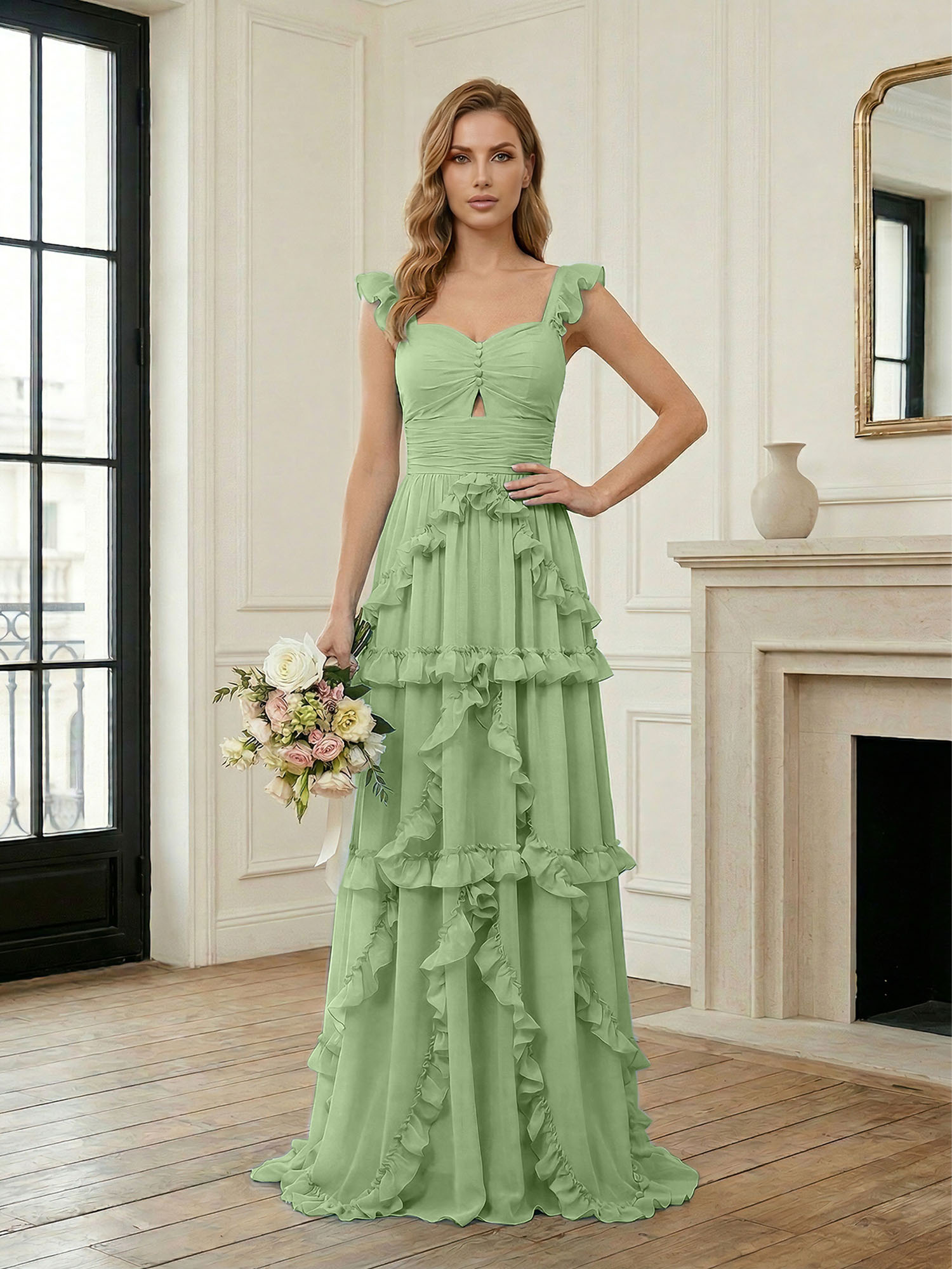 Ethereal Sky Blue Tiered Ruffle Chiffon Maxi Dress Gown