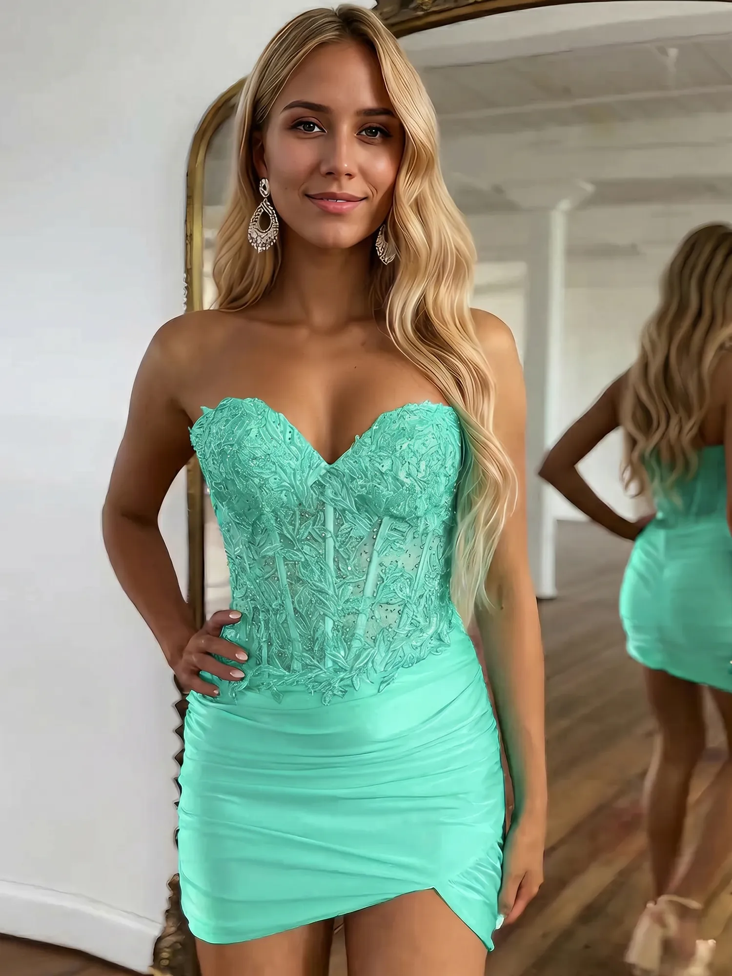 Strapless Lace Corset Homecoming Dress Mini Dress