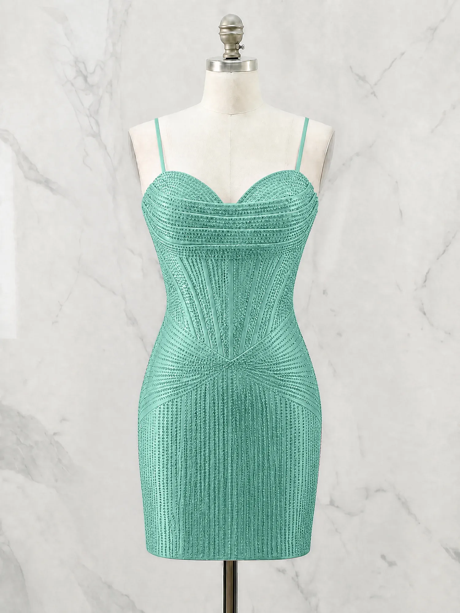 Spaghetti Strap Beaded Corset Homecoming Dress Mini Dress